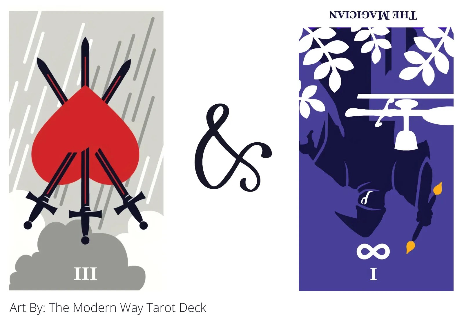 three of swords reversed and the magician reversed tarot cards together