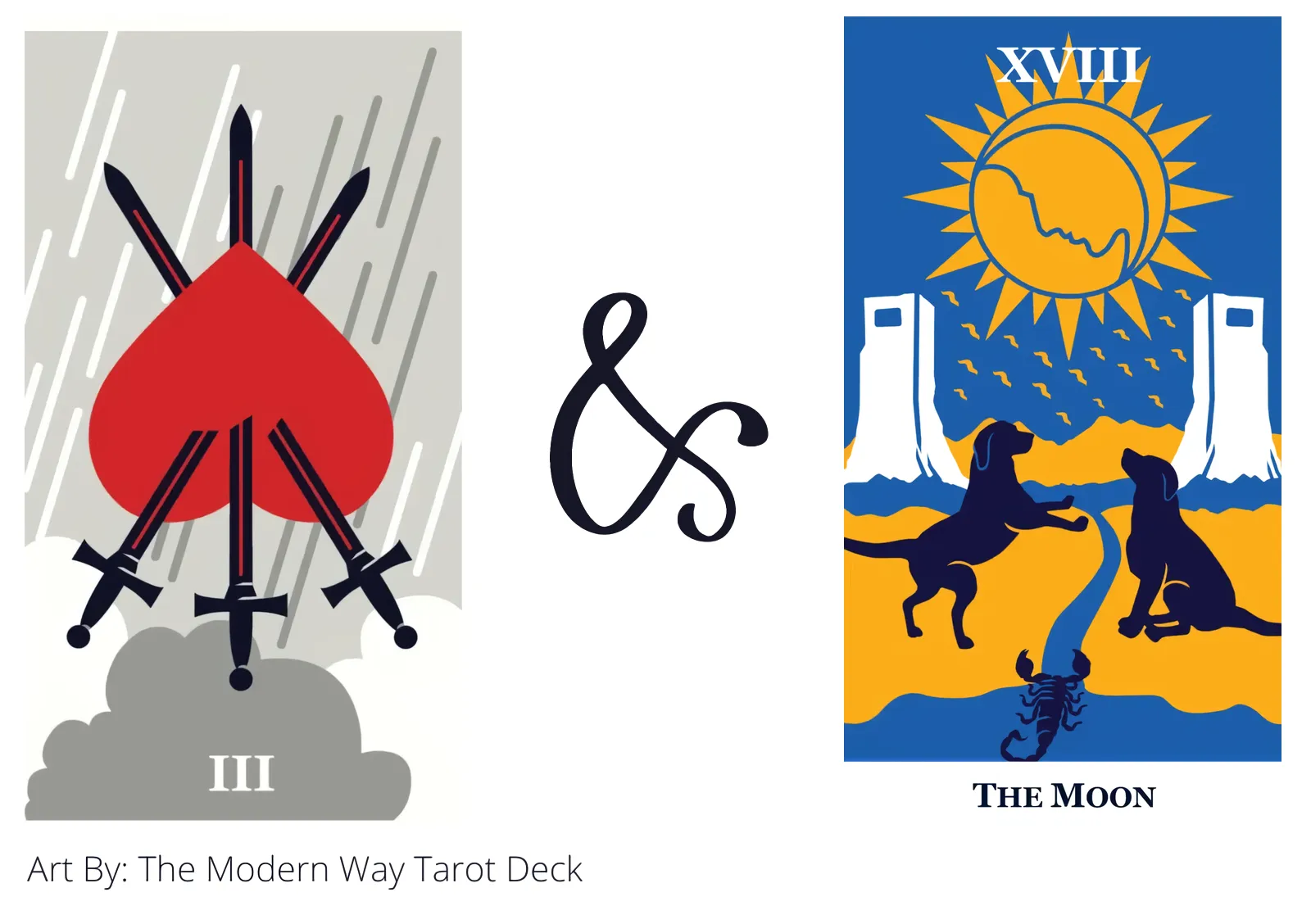 three of swords reversed and the moon tarot cards together