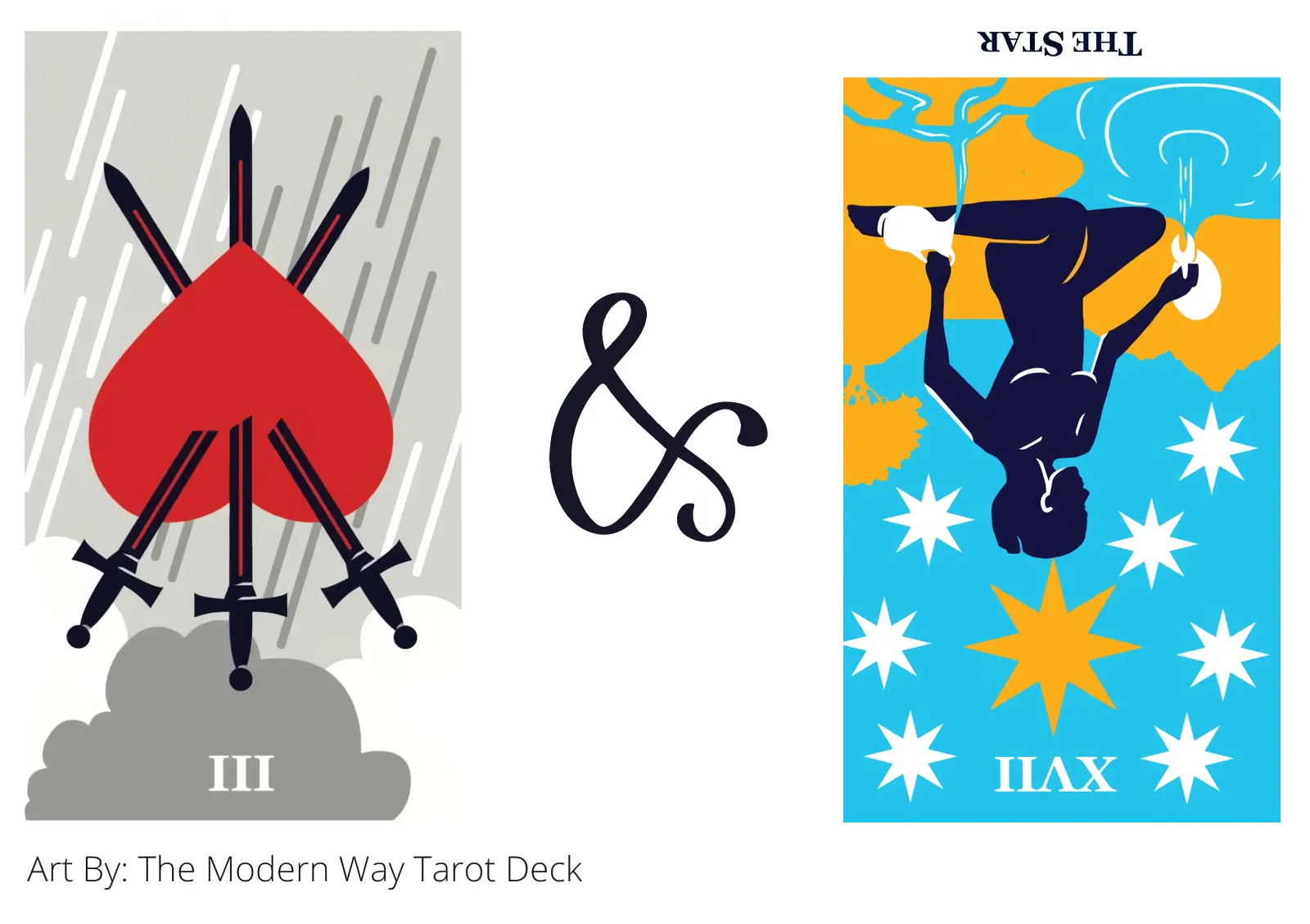 three of swords reversed and the star reversed tarot cards together
