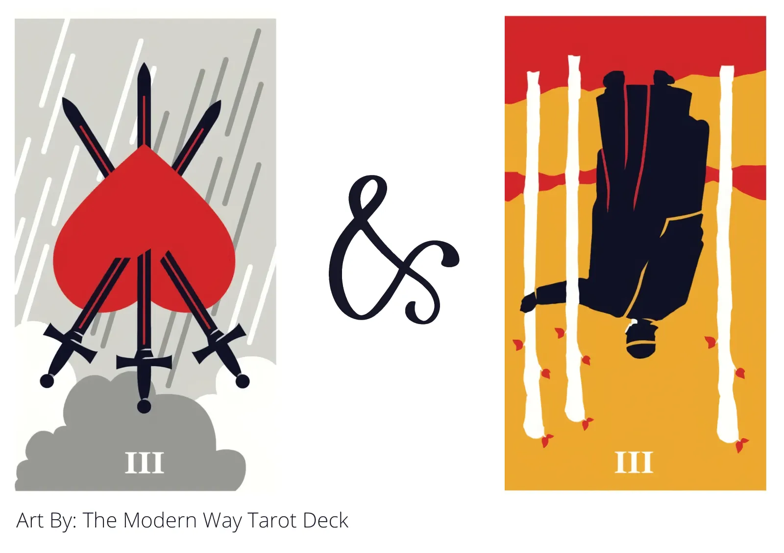 three of swords reversed and three of wands reversed tarot cards together