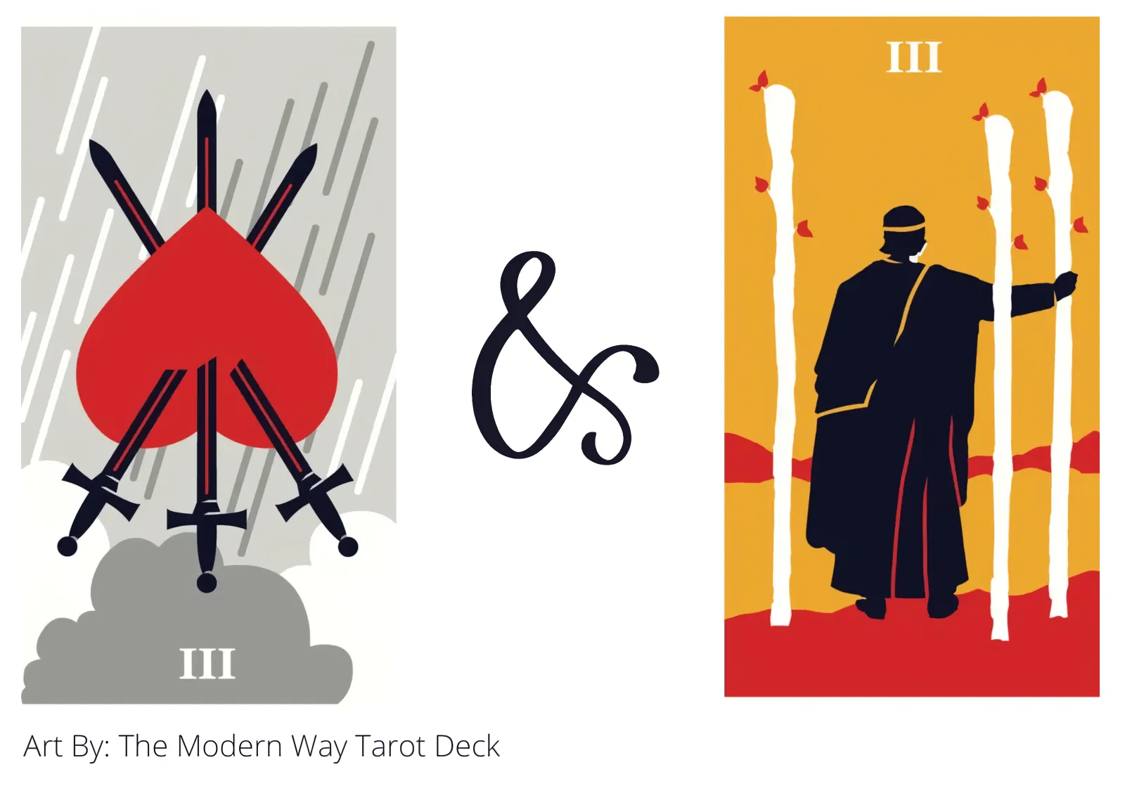 three of swords reversed and three of wands tarot cards together