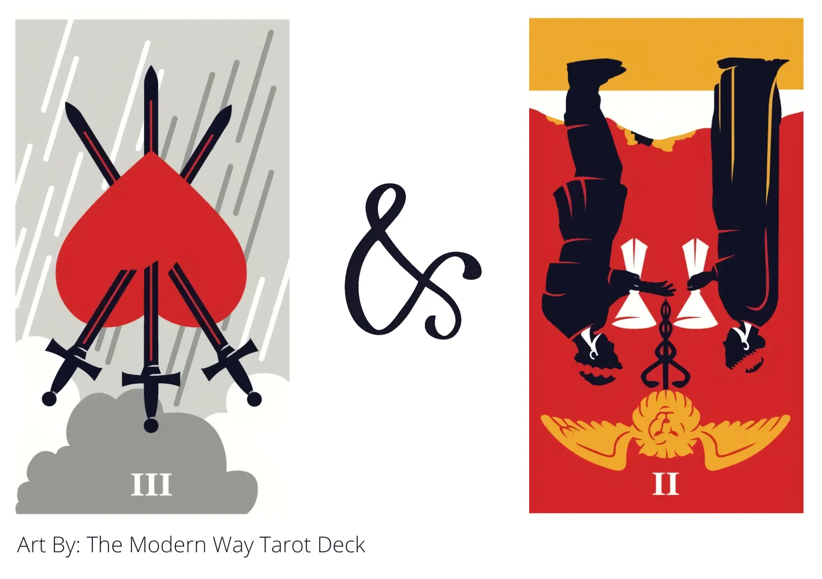 three of swords reversed and two of cups reversed tarot cards together