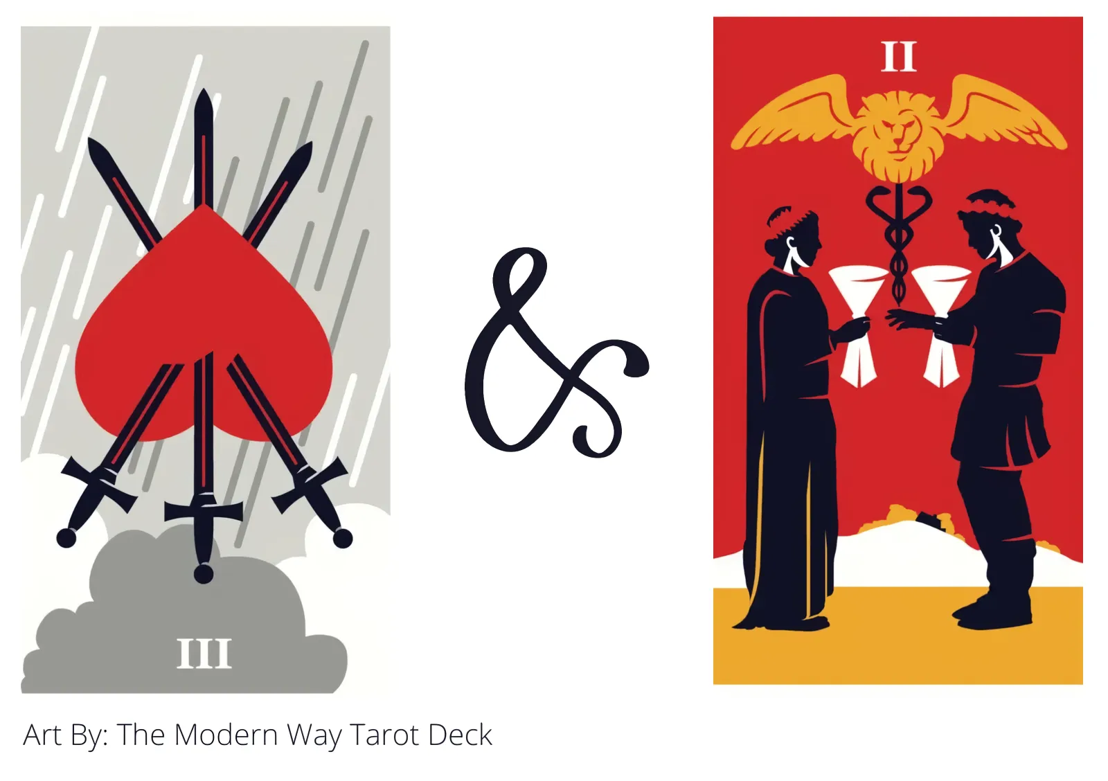 three of swords reversed and two of cups tarot cards together