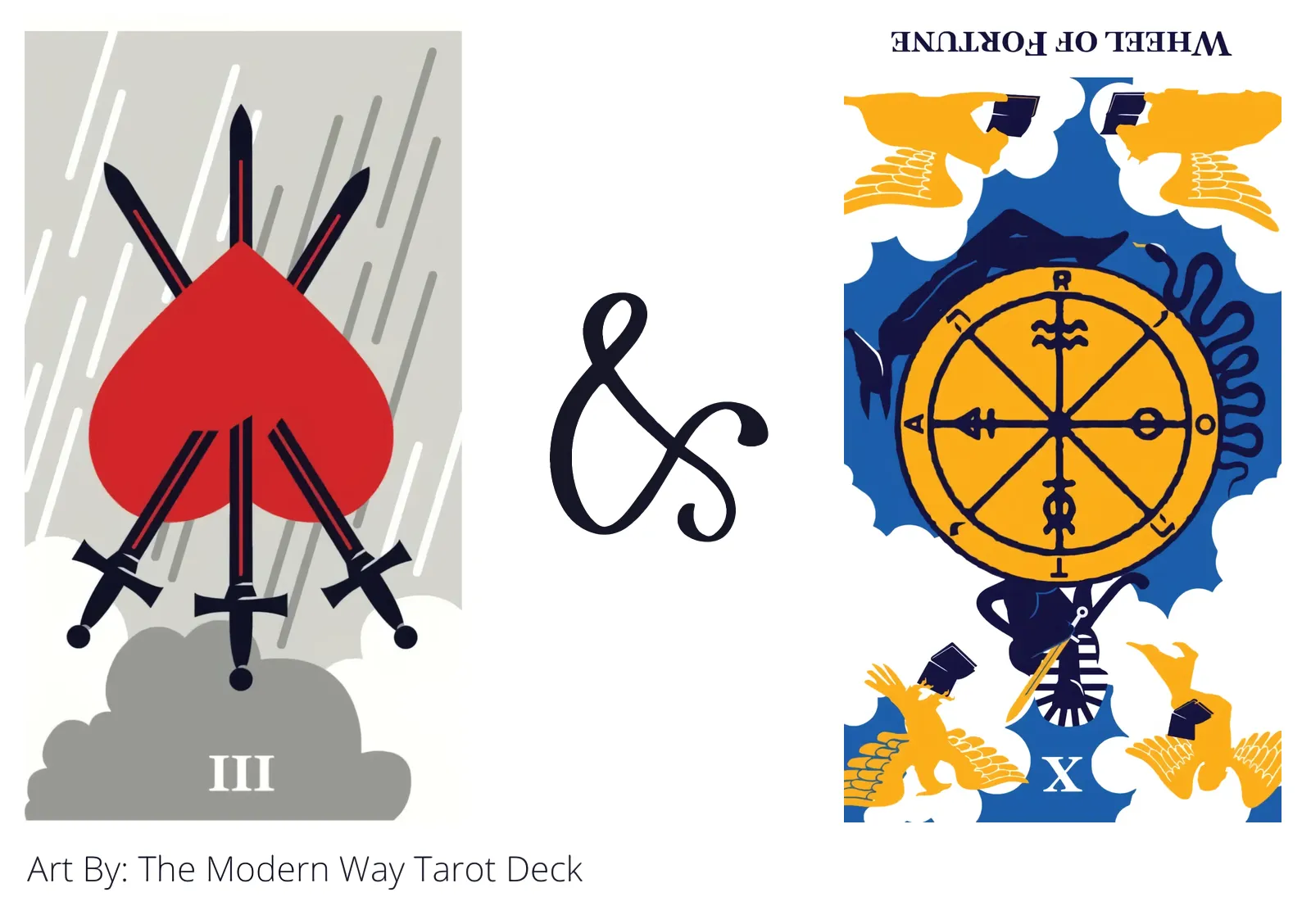three of swords reversed and wheel of fortune reversed tarot cards together