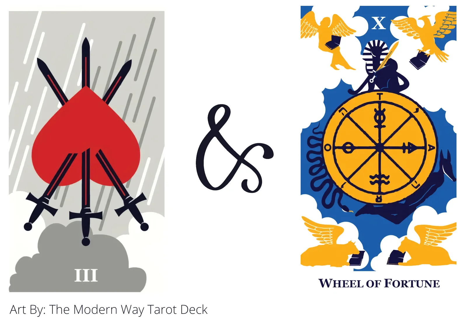 three of swords reversed and wheel of fortune tarot cards together
