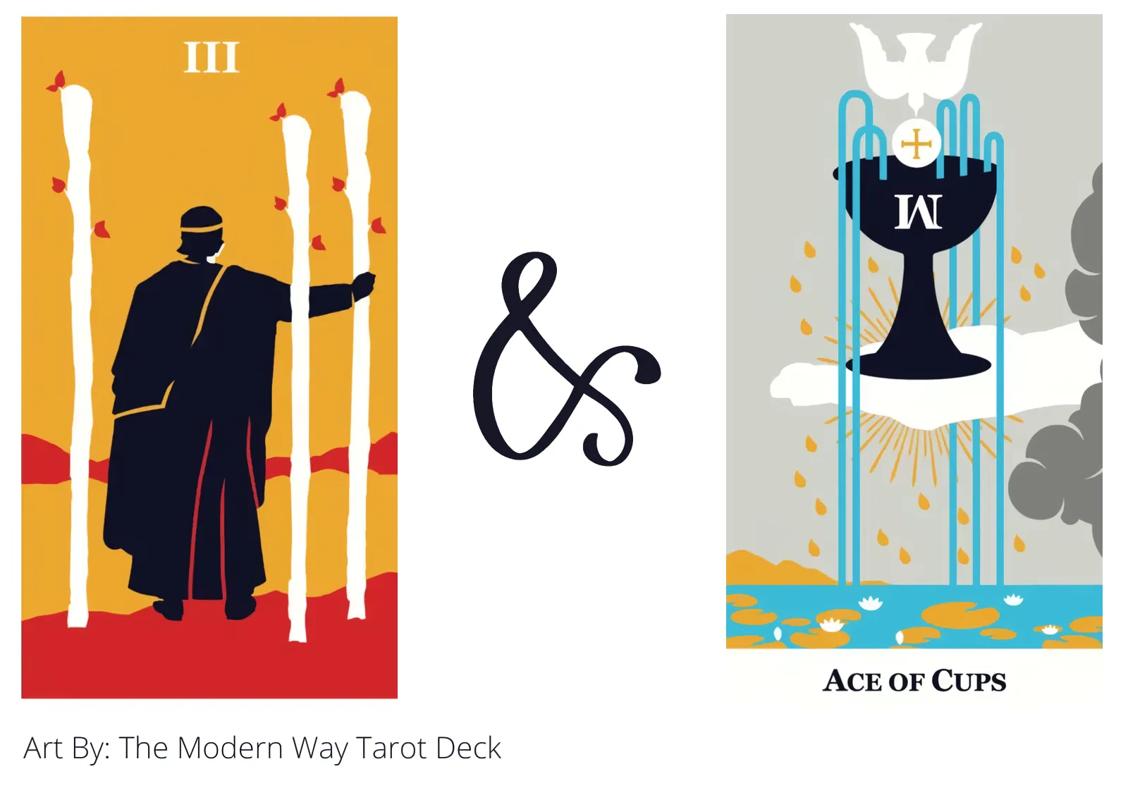 three of wands and ace of cups tarot cards together
