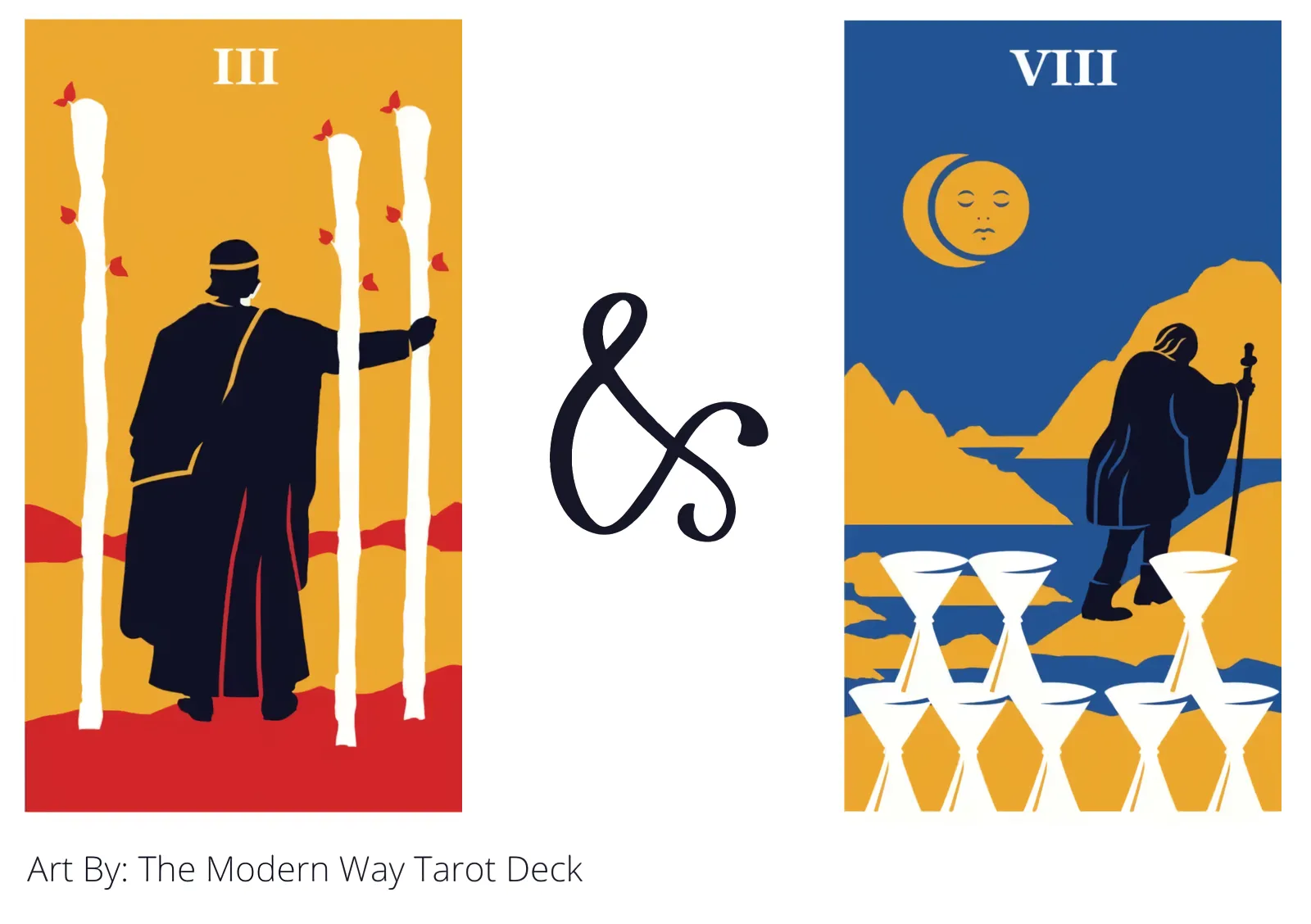 three of wands and eight of cups tarot cards together