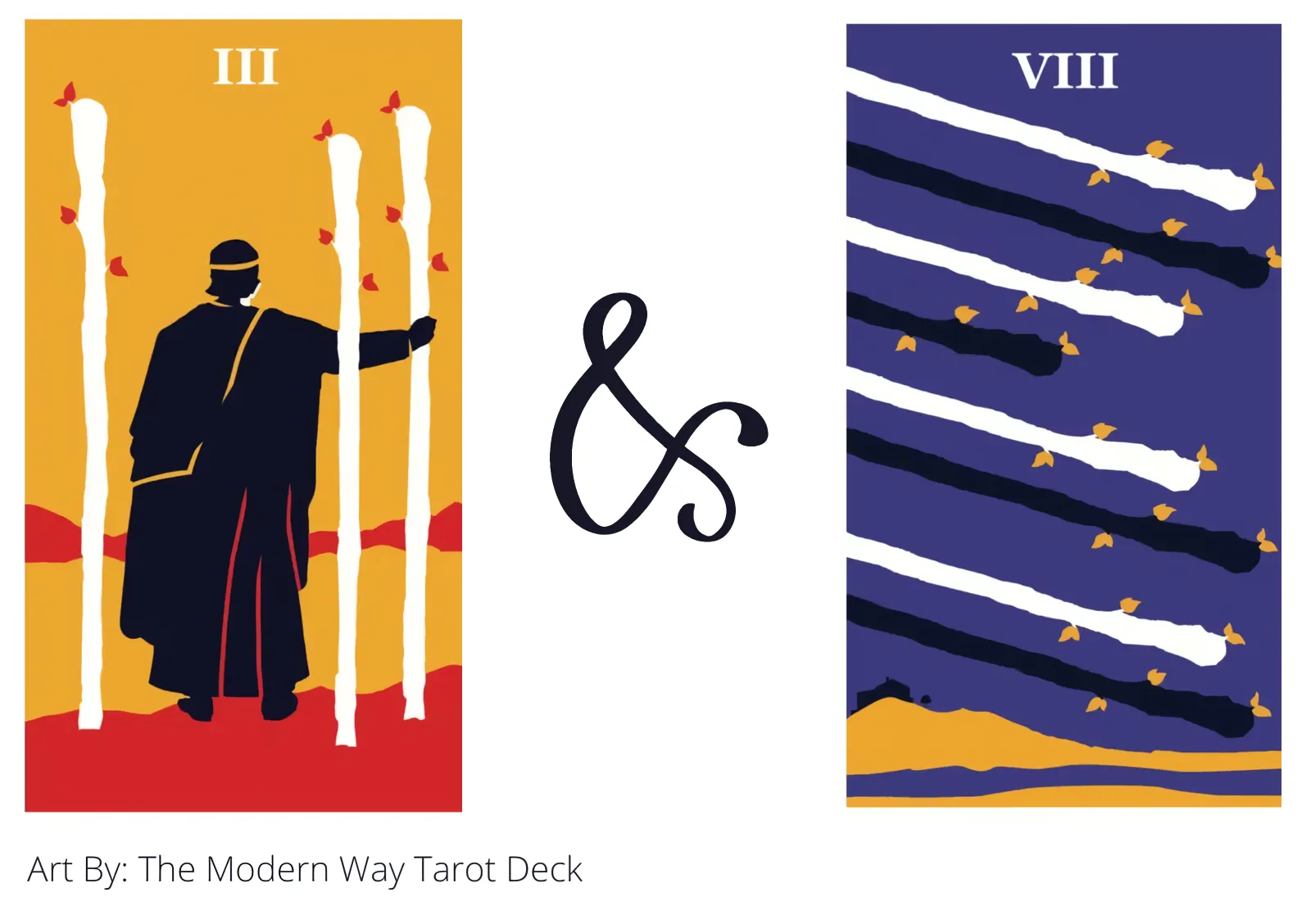 three of wands and eight of wands tarot cards together