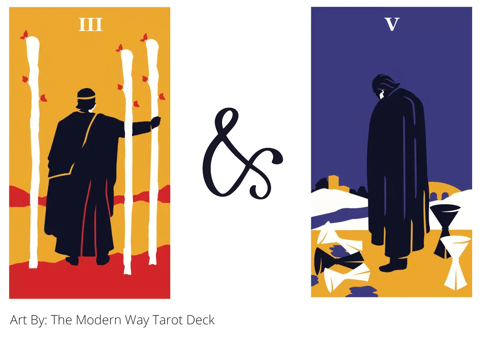 three of wands and five of cups tarot cards together