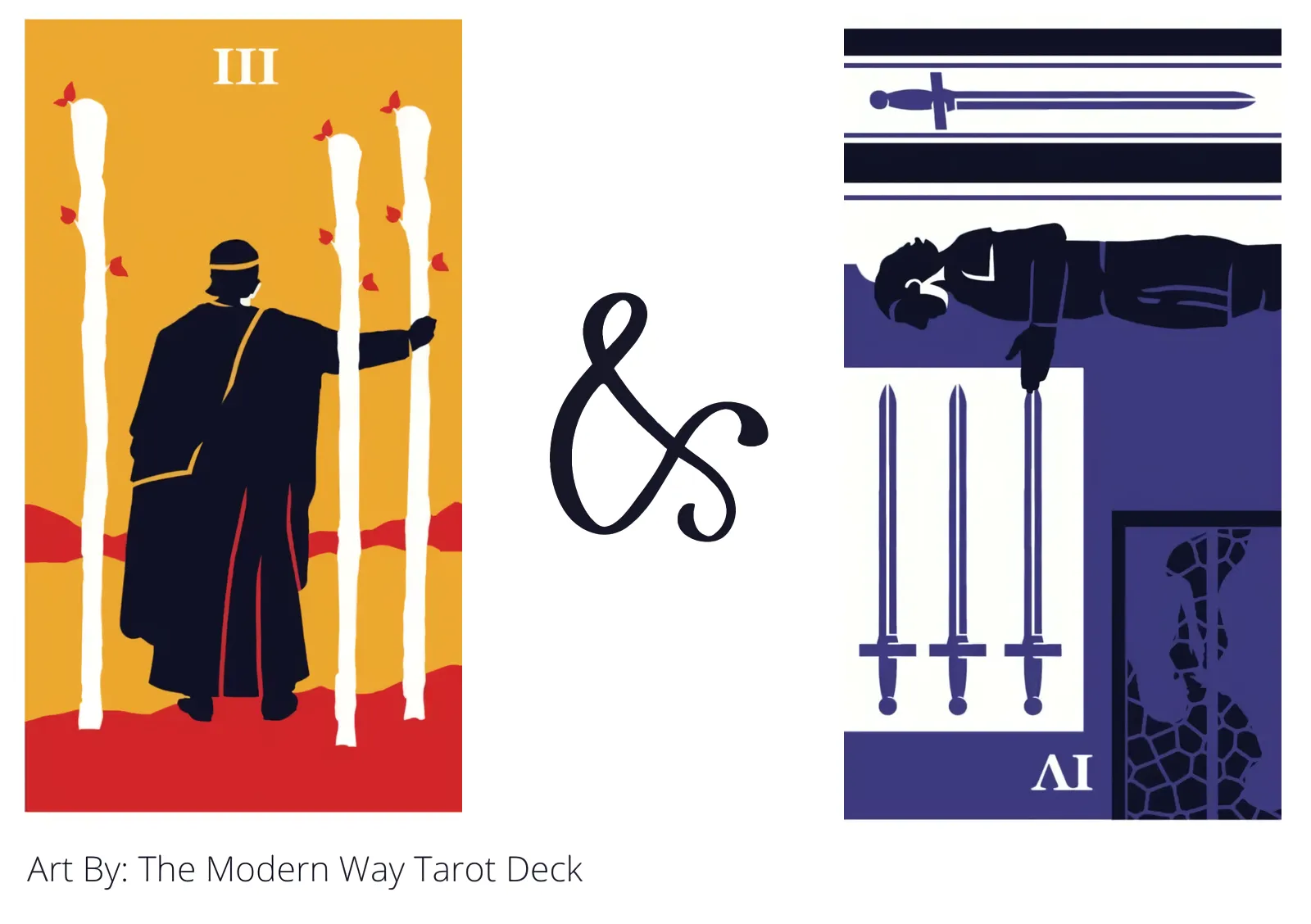 three of wands and four of swords reversed tarot cards together