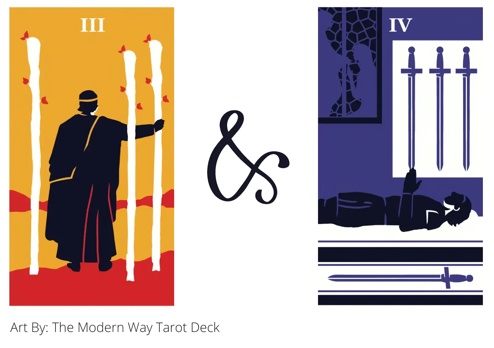 three of wands and four of swords tarot cards together