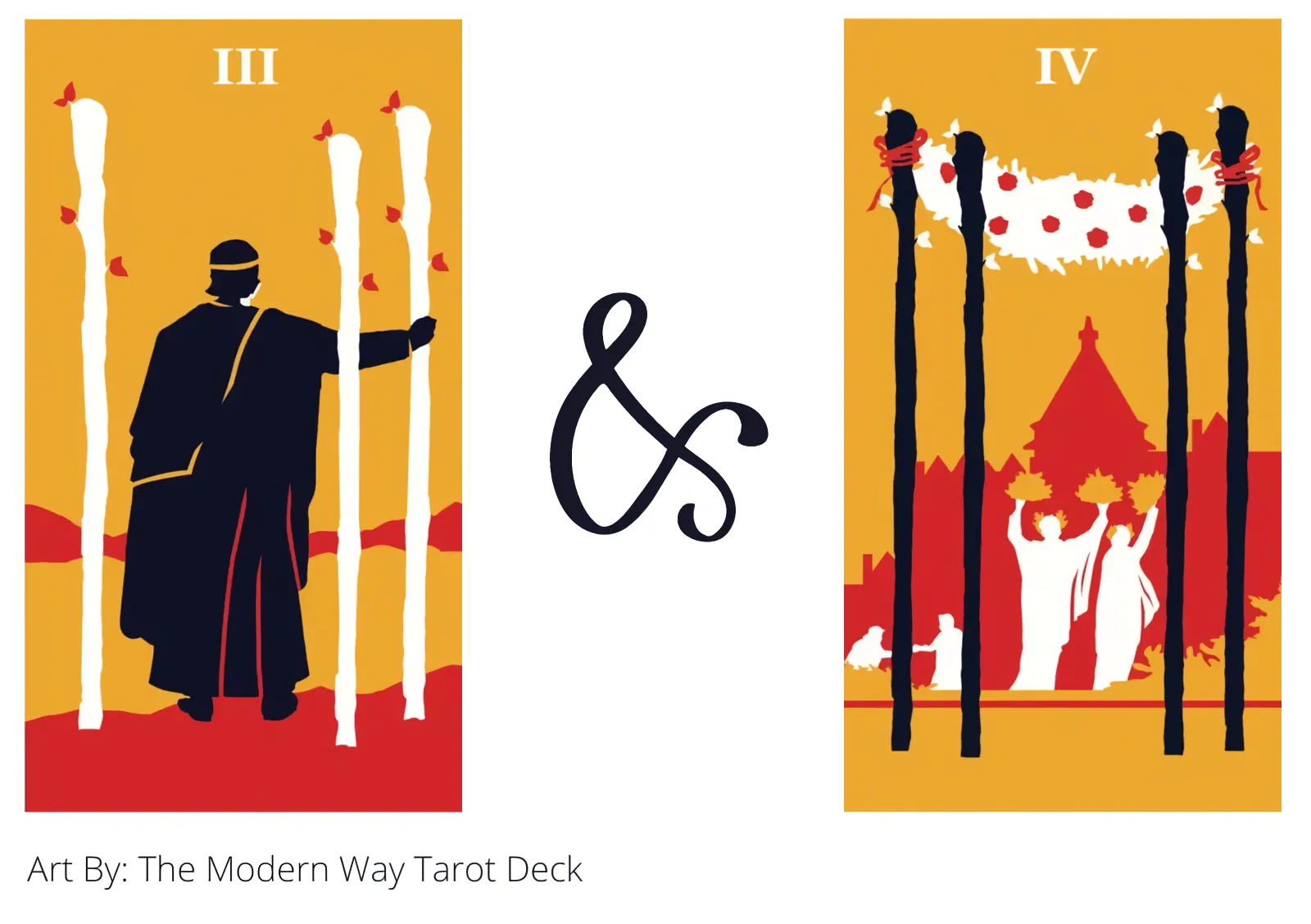three of wands and four of wands tarot cards together
