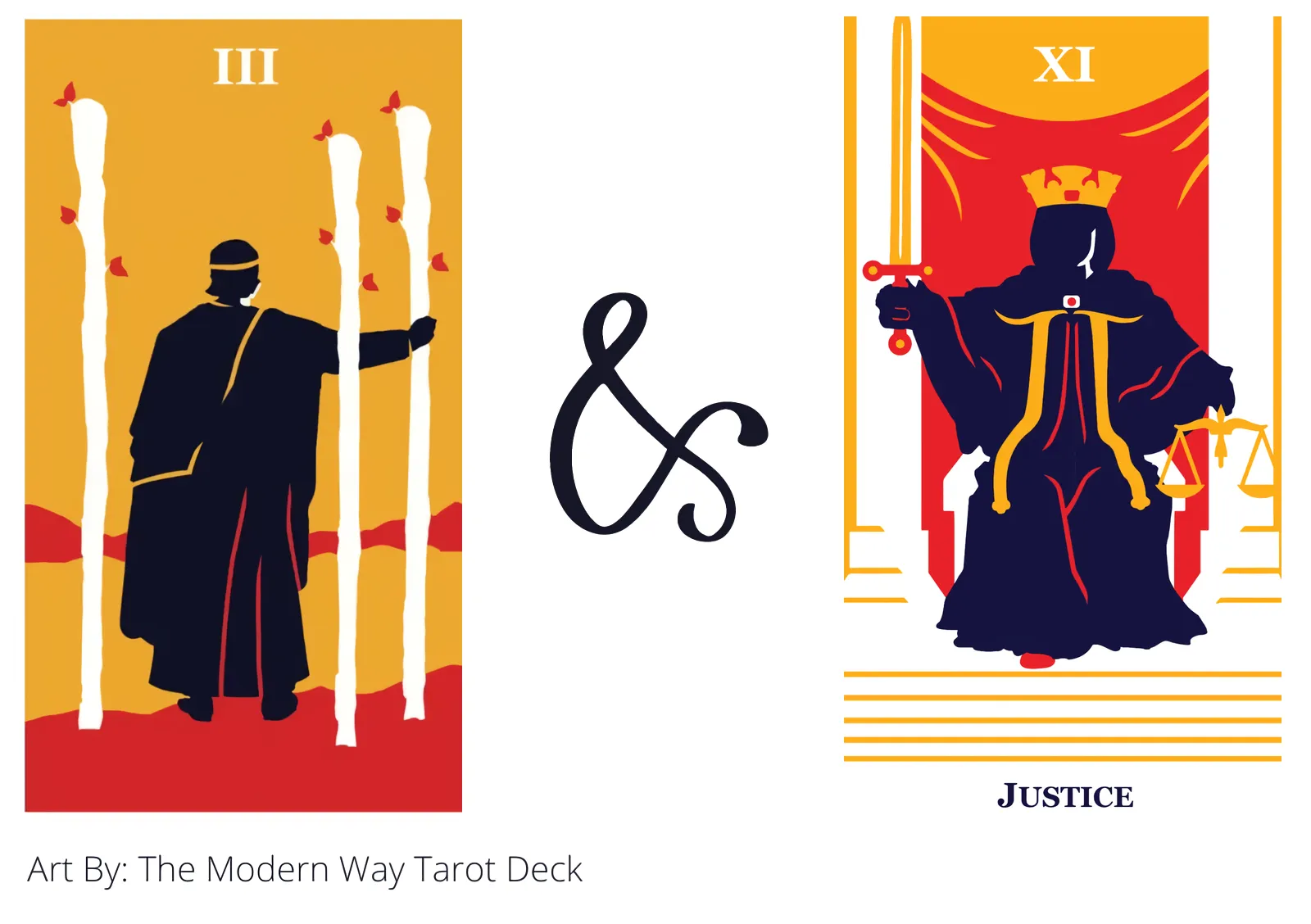three of wands and justice tarot cards together