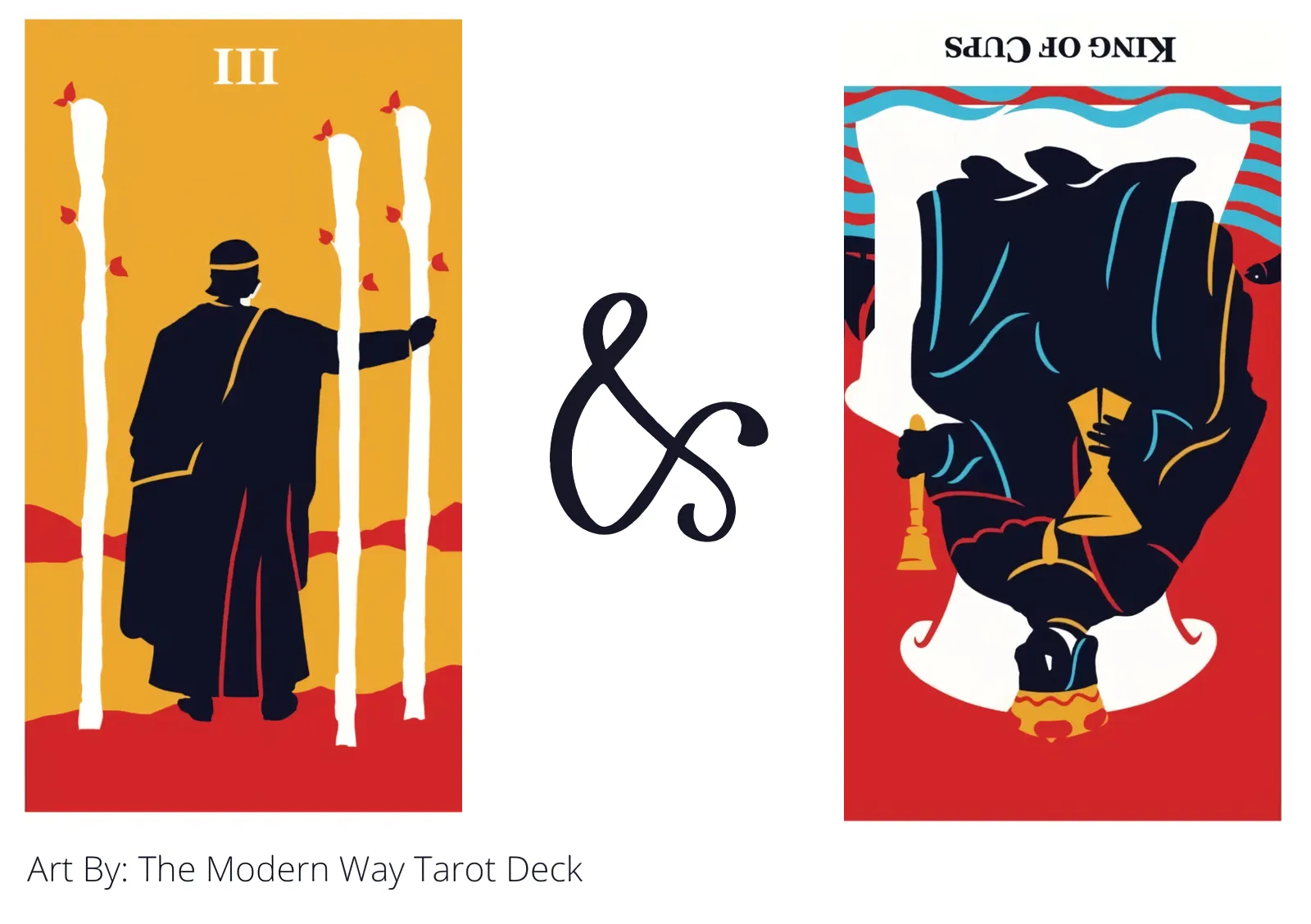 three of wands and king of cups reversed tarot cards together