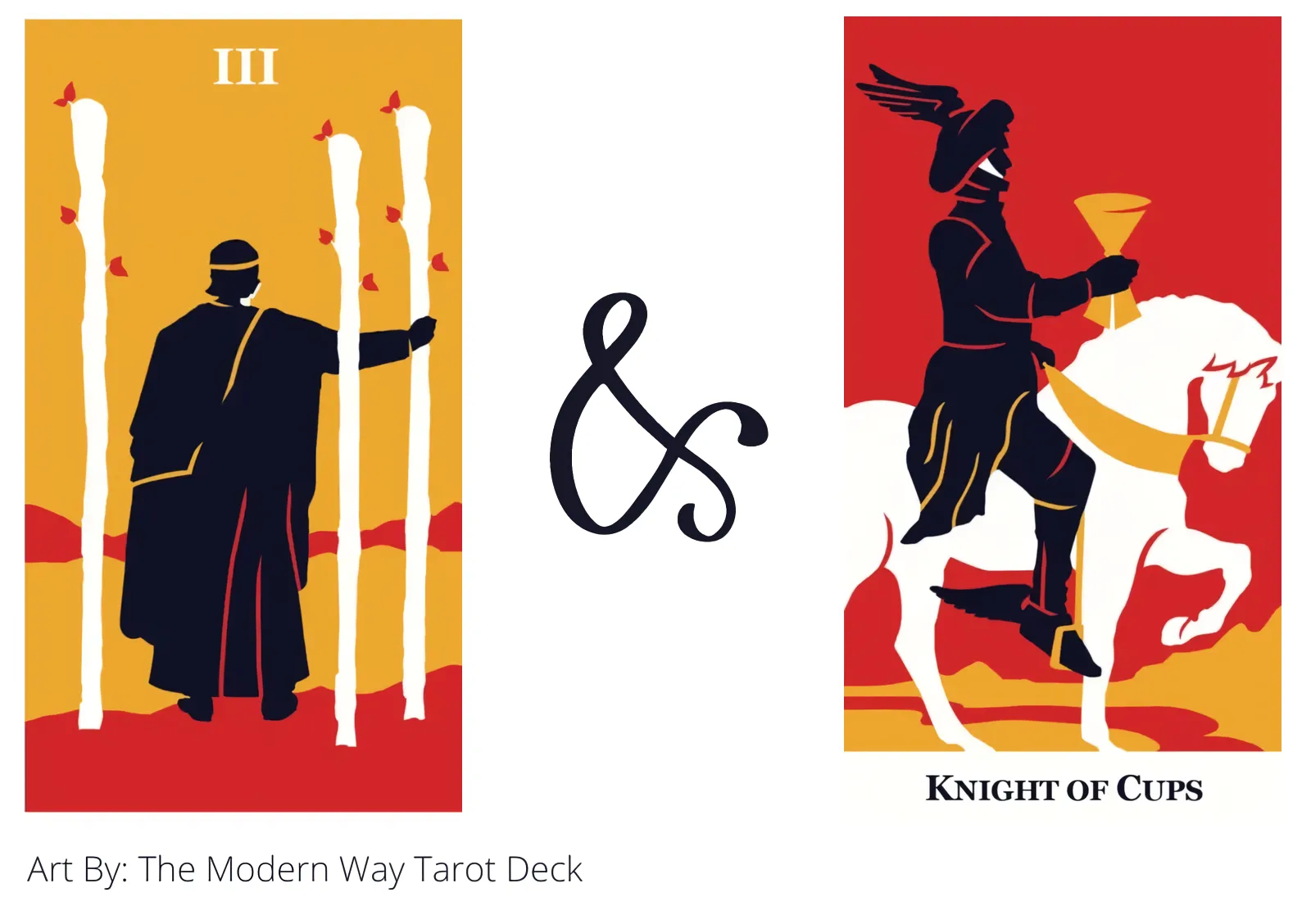 three of wands and knight of cups tarot cards together