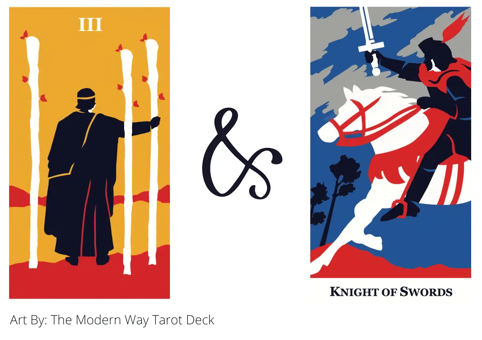 three of wands and knight of swords tarot cards together