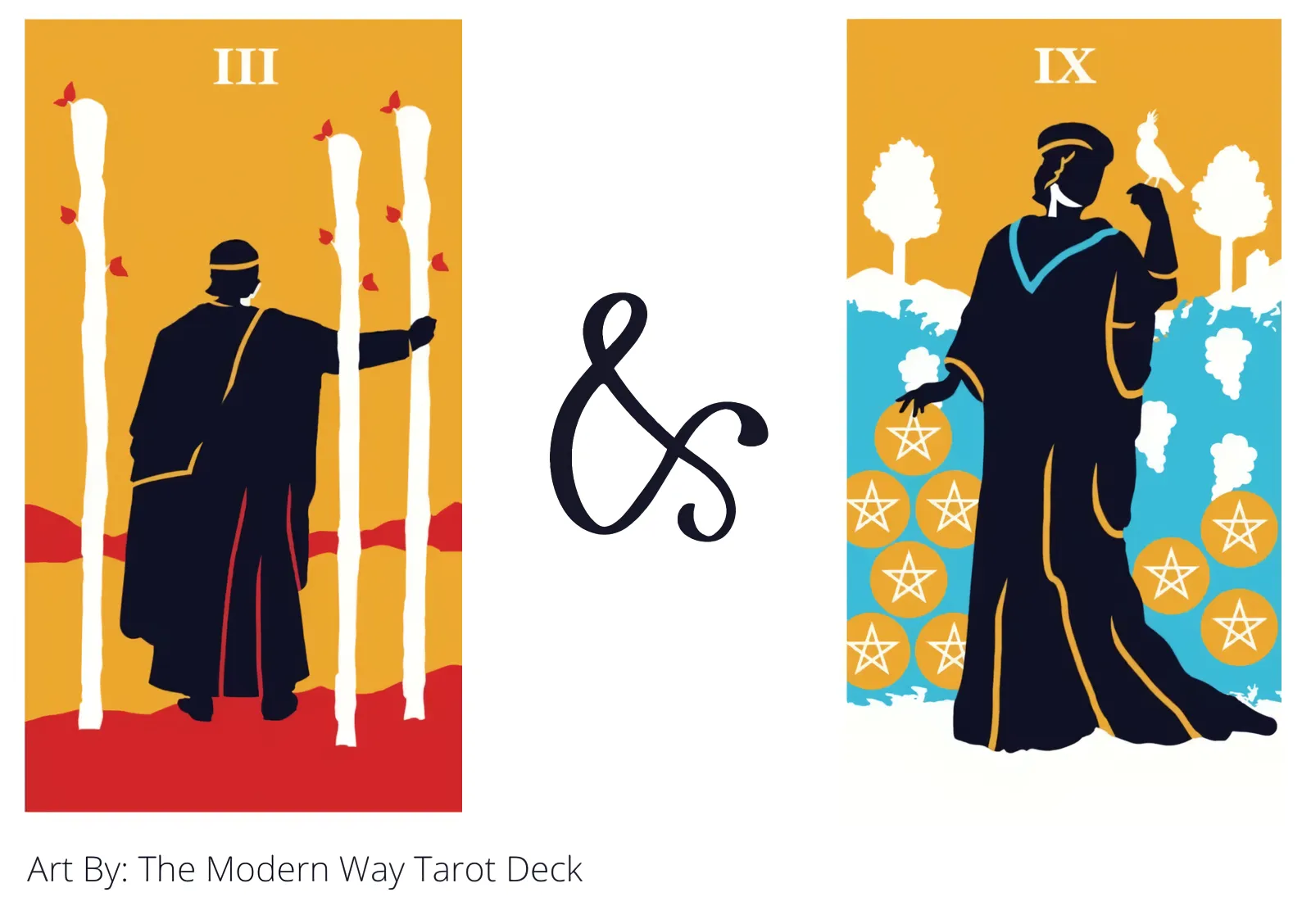 three of wands and nine of pentacles tarot cards together