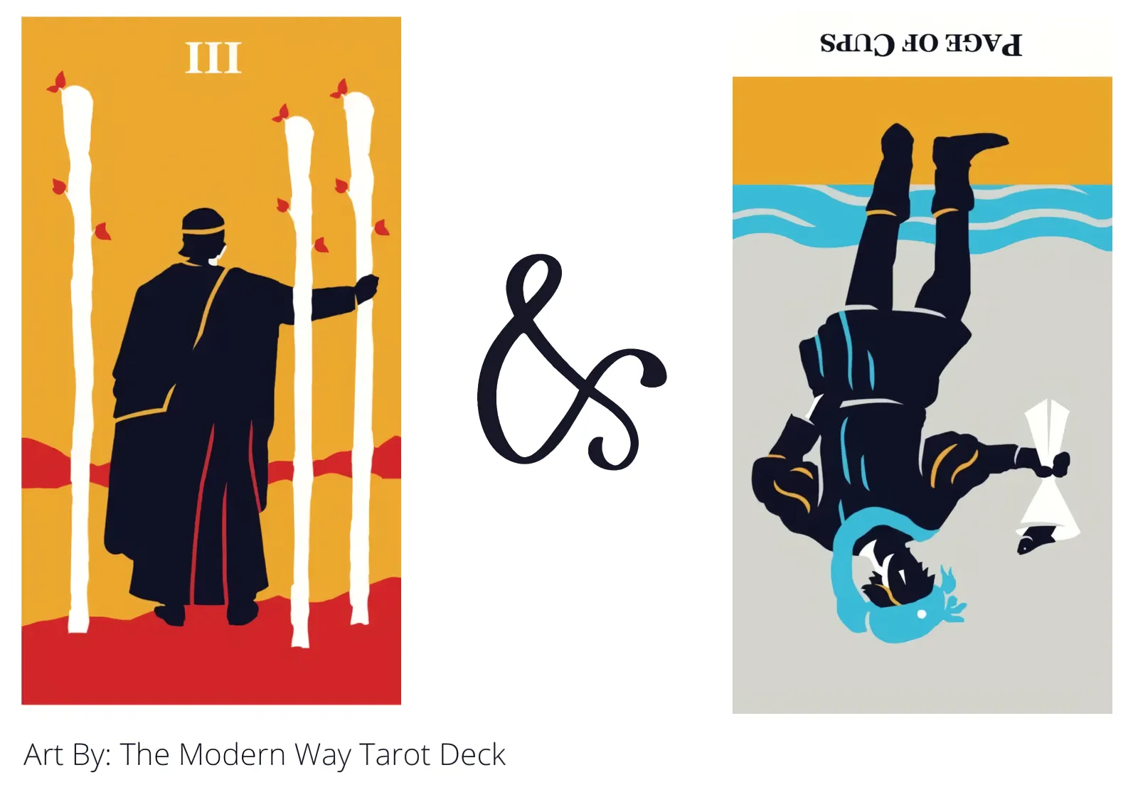 three of wands and page of cups reversed tarot cards together