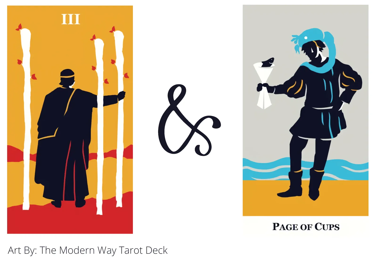 three of wands and page of cups tarot cards together