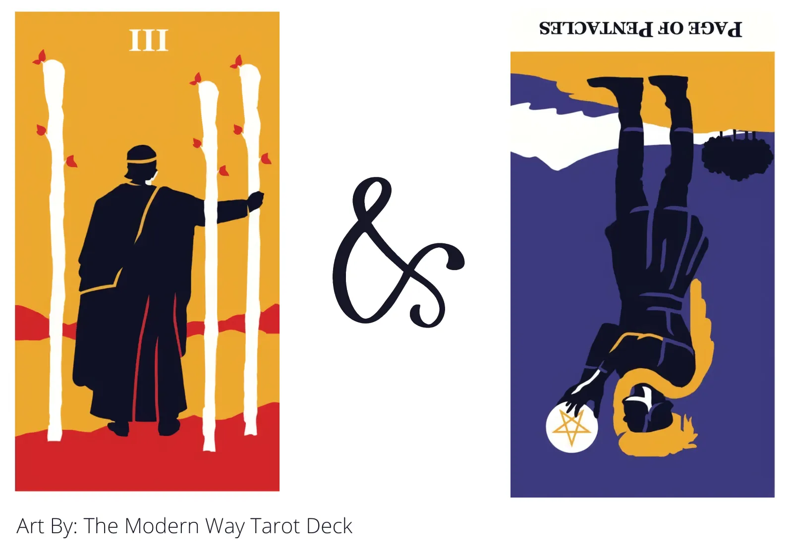 three of wands and page of pentacles reversed tarot cards together