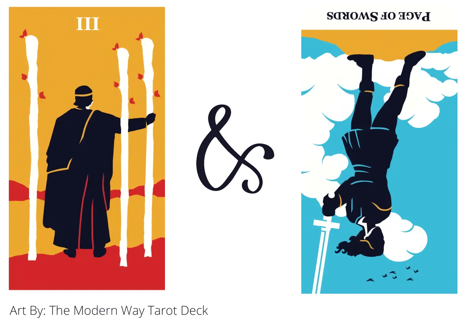 three of wands and page of swords reversed tarot cards together