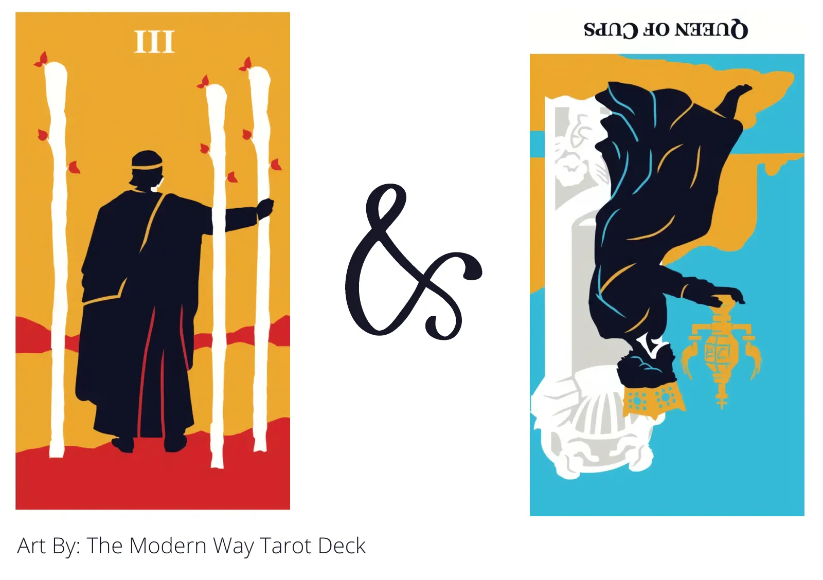 three of wands and queen of cups reversed tarot cards together