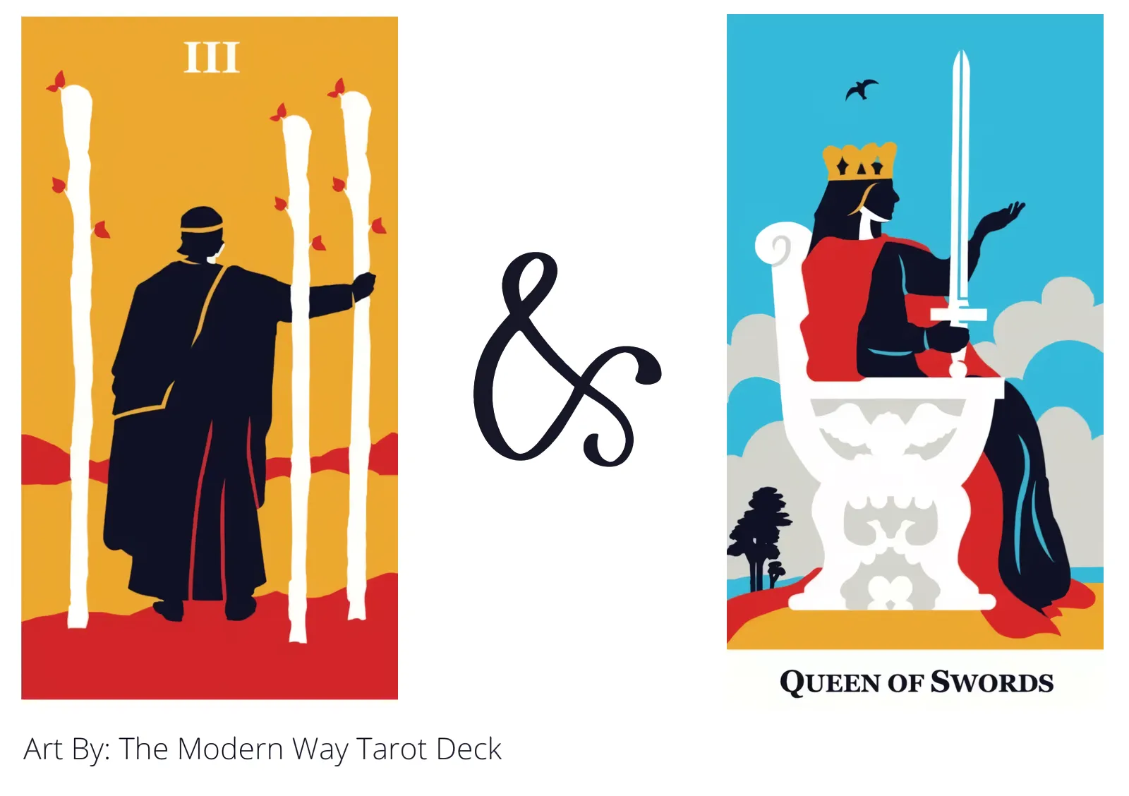 three of wands and queen of swords tarot cards together