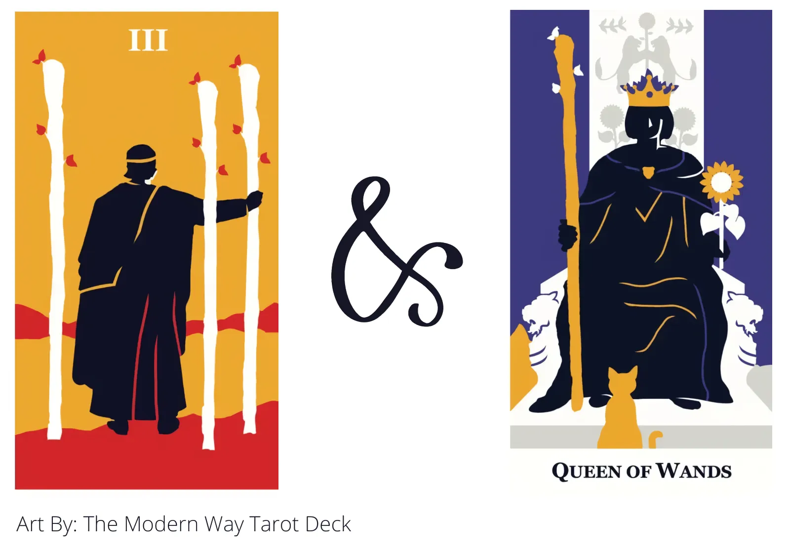 three of wands and queen of wands tarot cards together