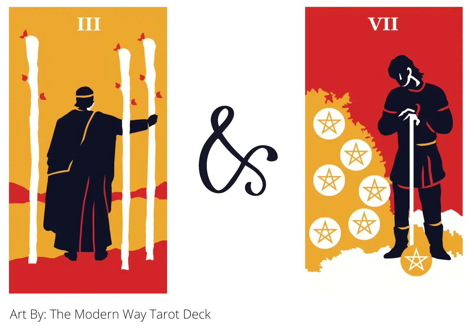 three of wands and seven of pentacles tarot cards together
