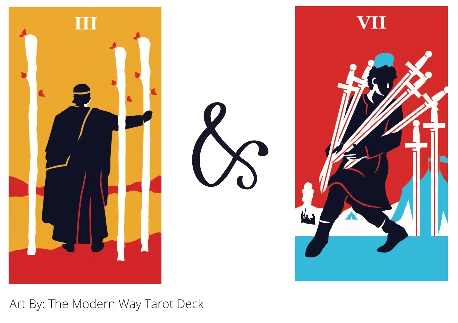 three of wands and seven of swords tarot cards together