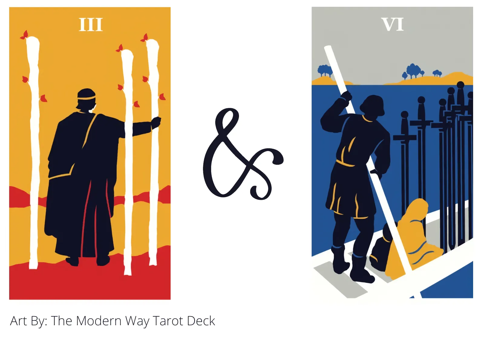 three of wands and six of swords tarot cards together