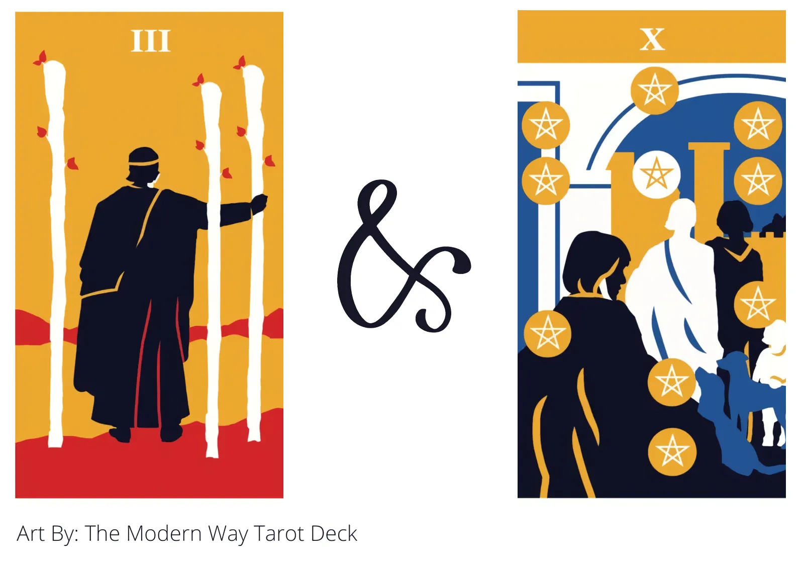 three of wands and ten of pentacles tarot cards together