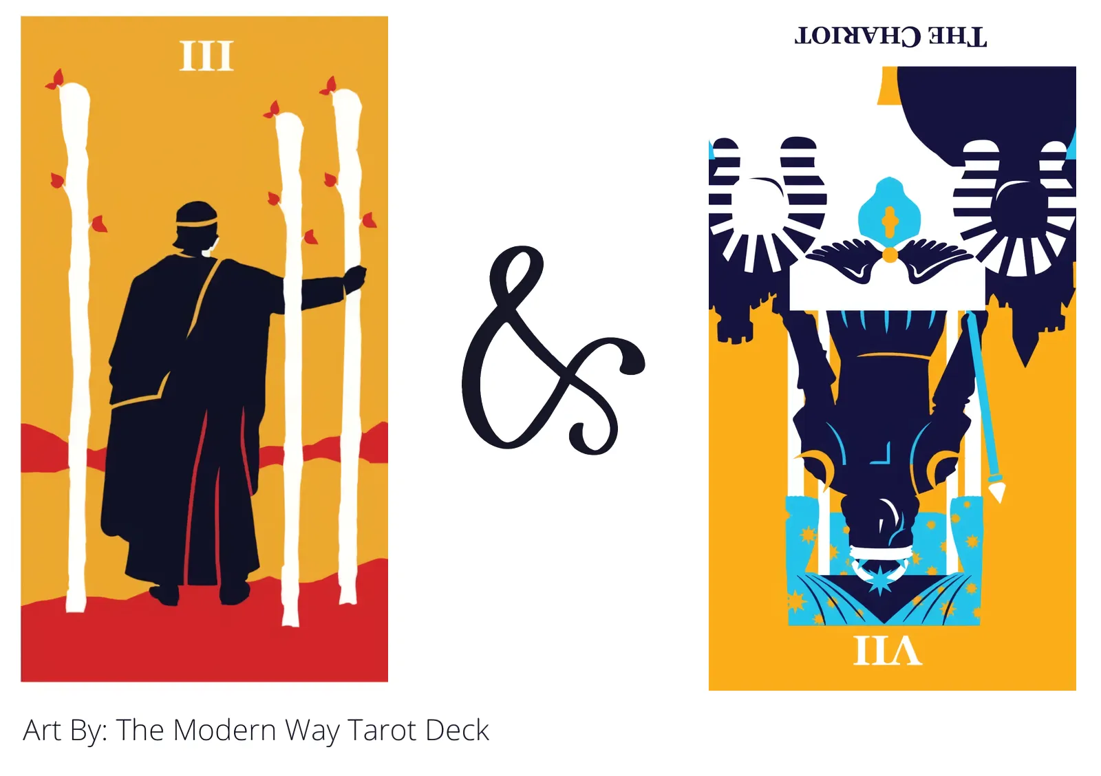 three of wands and the chariot reversed tarot cards together