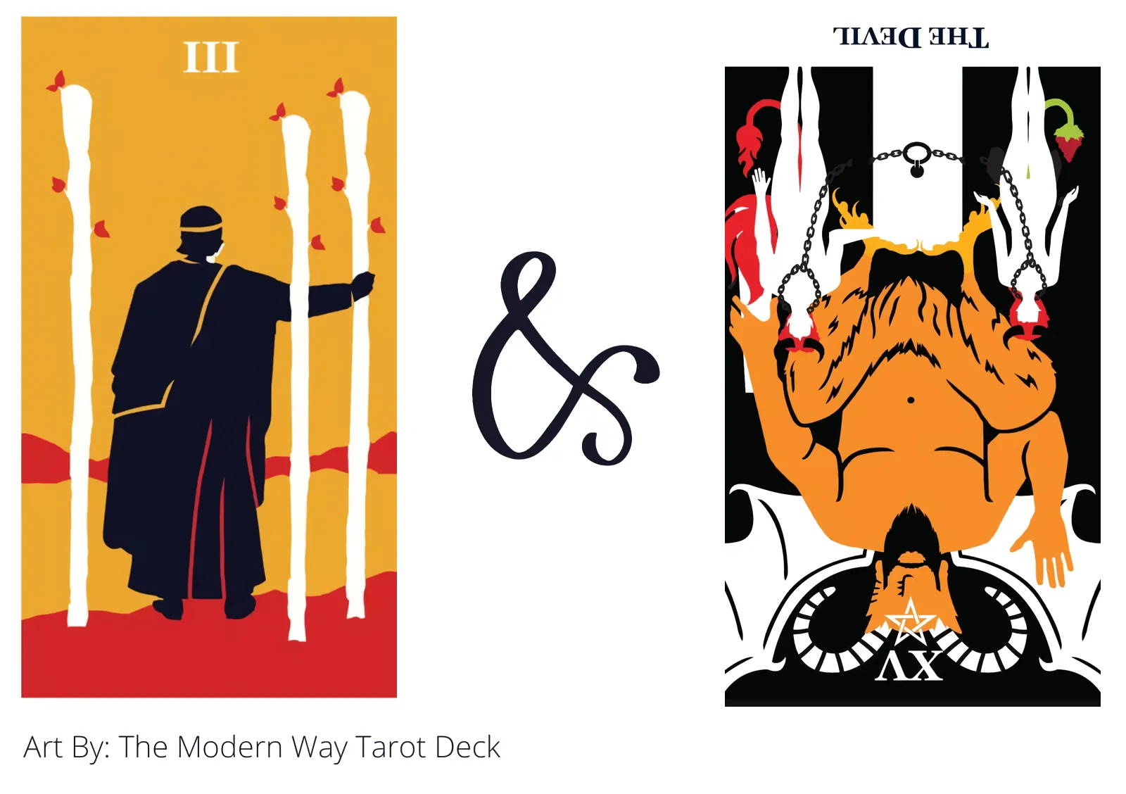 three of wands and the devil reversed tarot cards together