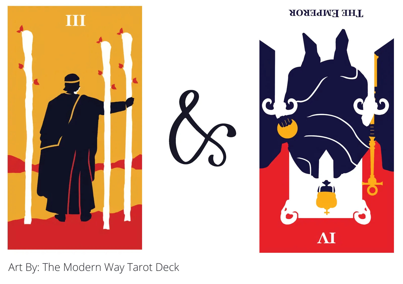 three of wands and the emperor reversed tarot cards together