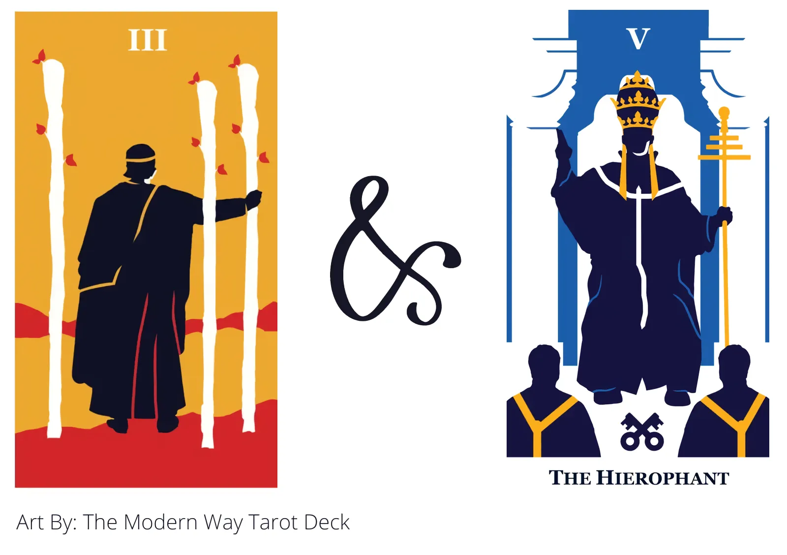 three of wands and the hierophant tarot cards together