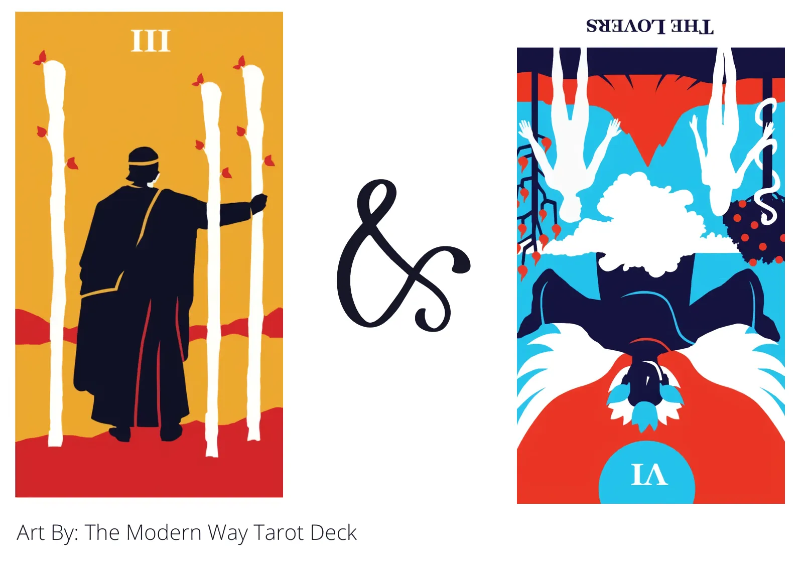 three of wands and the lovers reversed tarot cards together