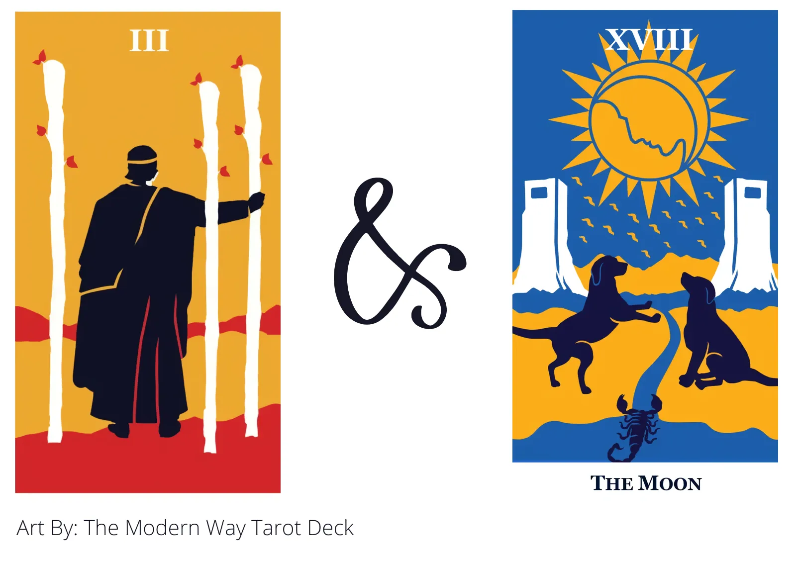 three of wands and the moon tarot cards together
