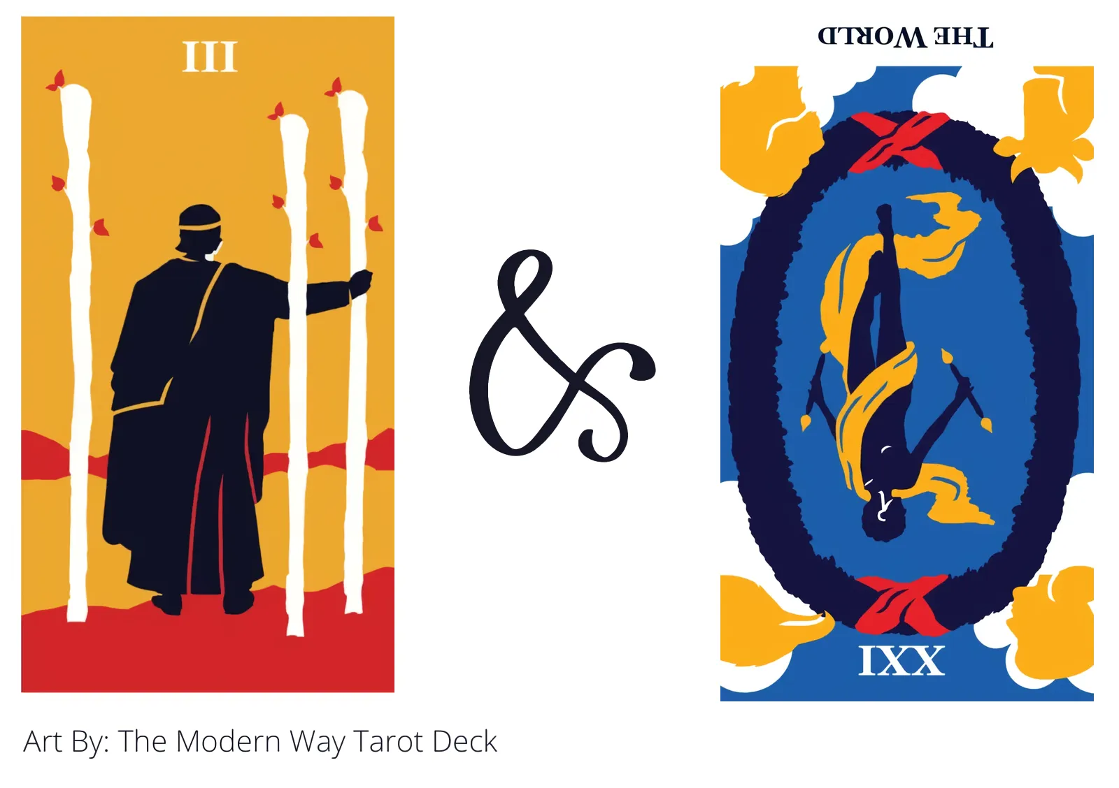 three of wands and the world reversed tarot cards together