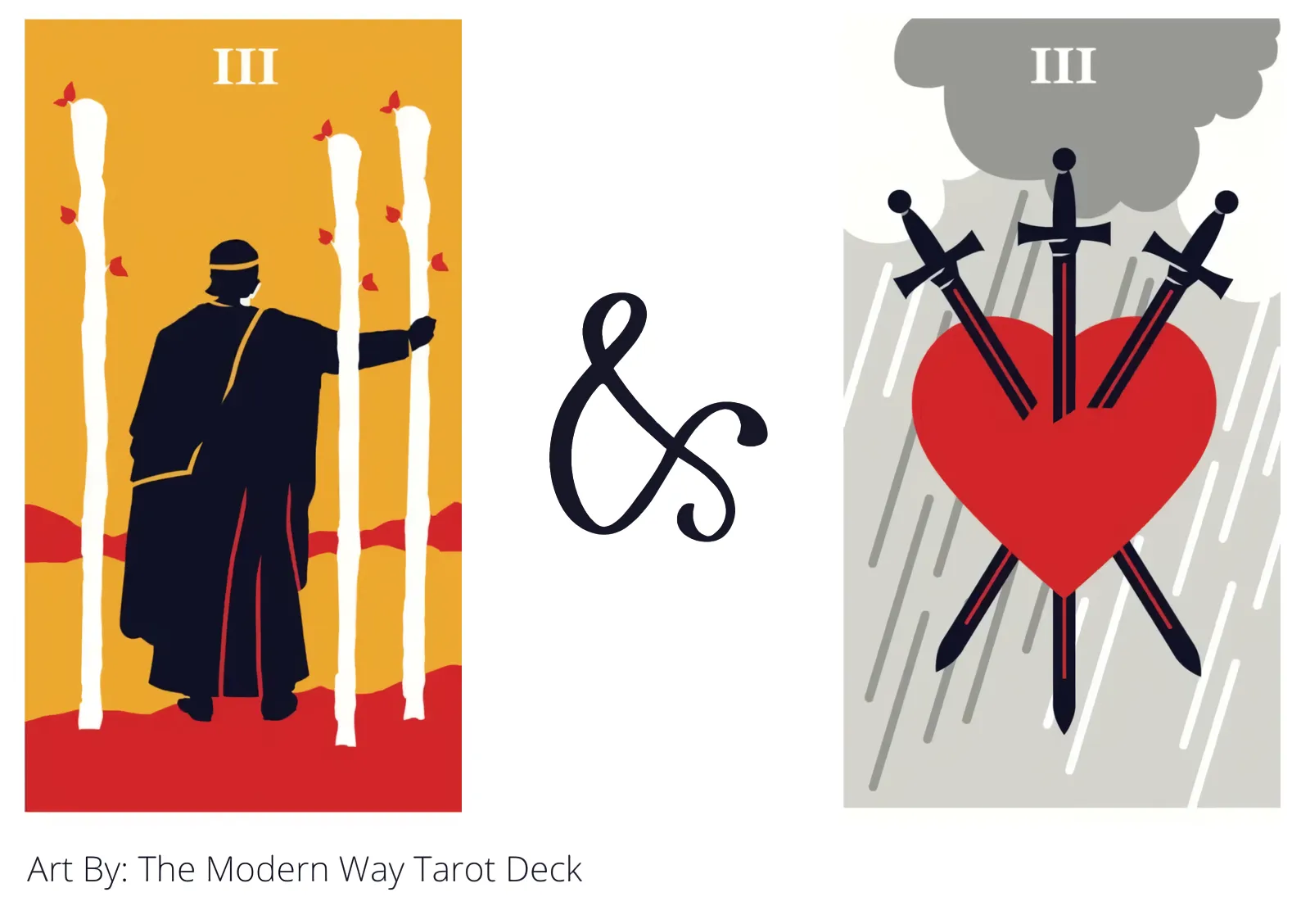 three of wands and three of swords tarot cards together