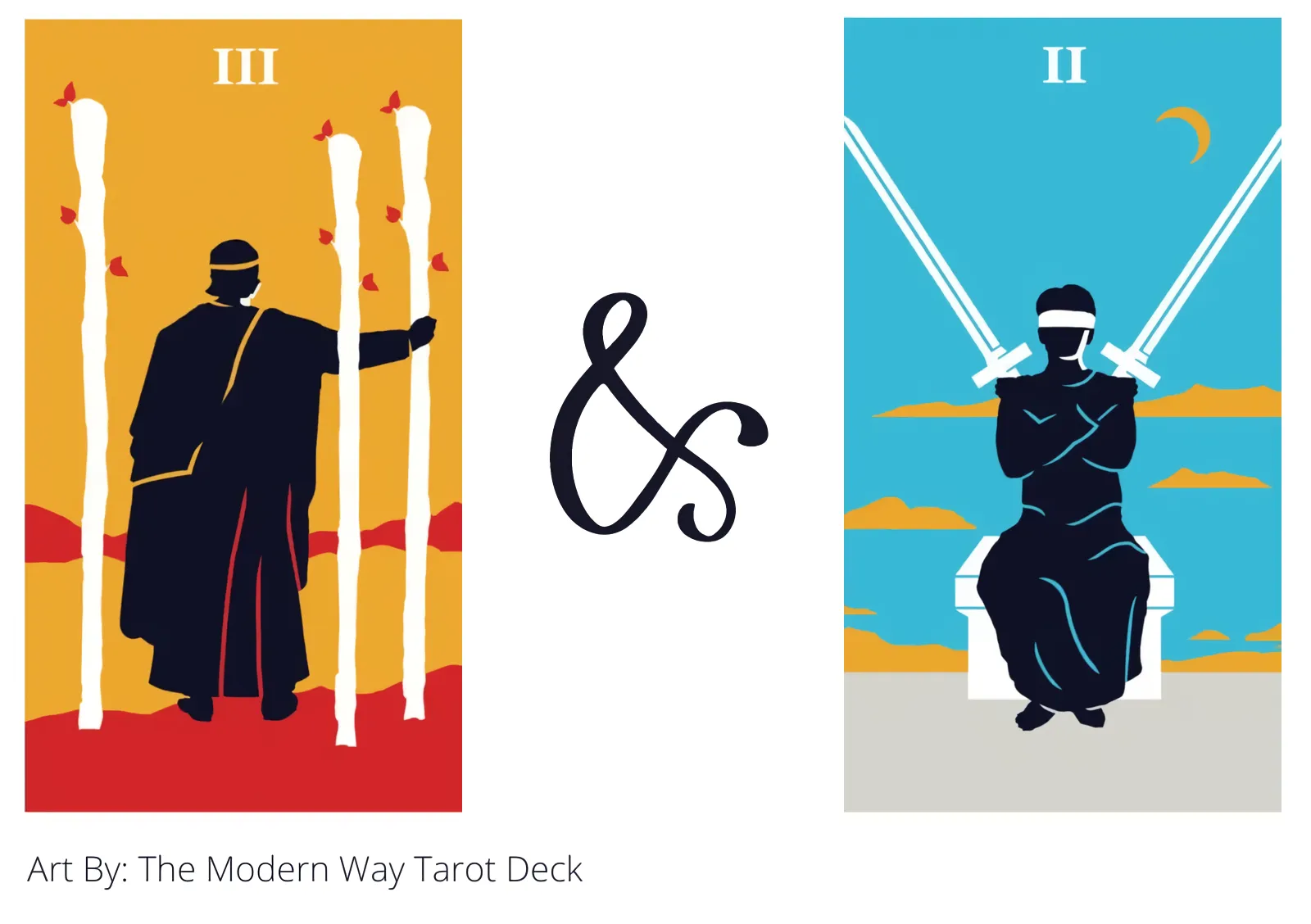 three of wands and two of swords tarot cards together