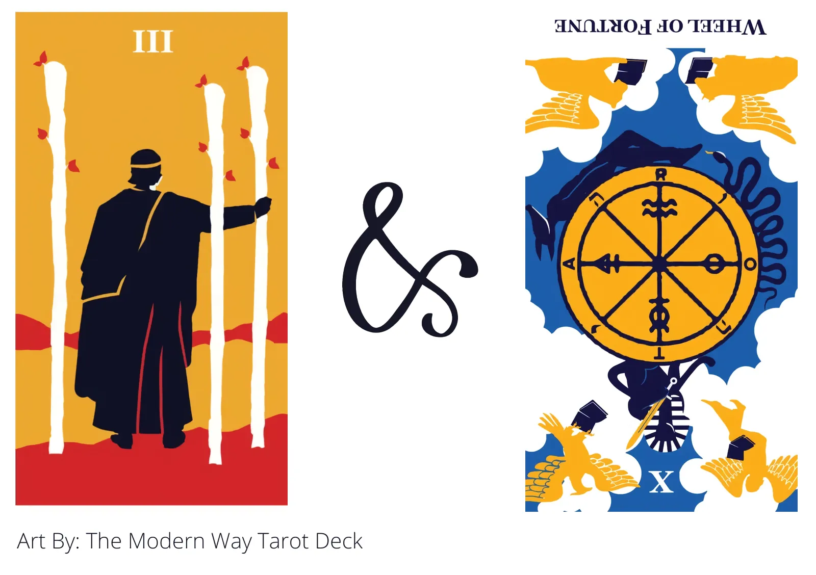three of wands and wheel of fortune reversed tarot cards together