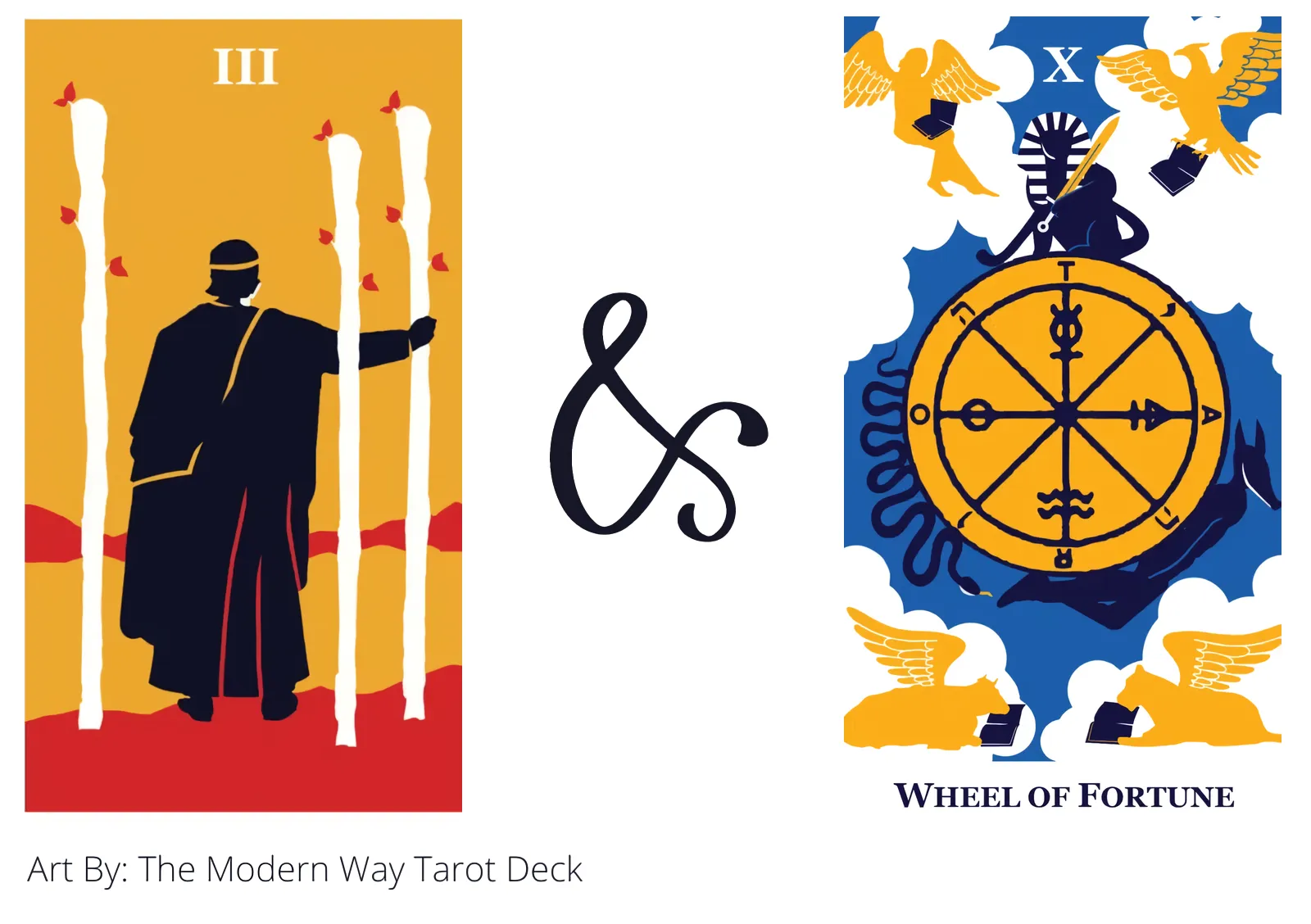 three of wands and wheel of fortune tarot cards together
