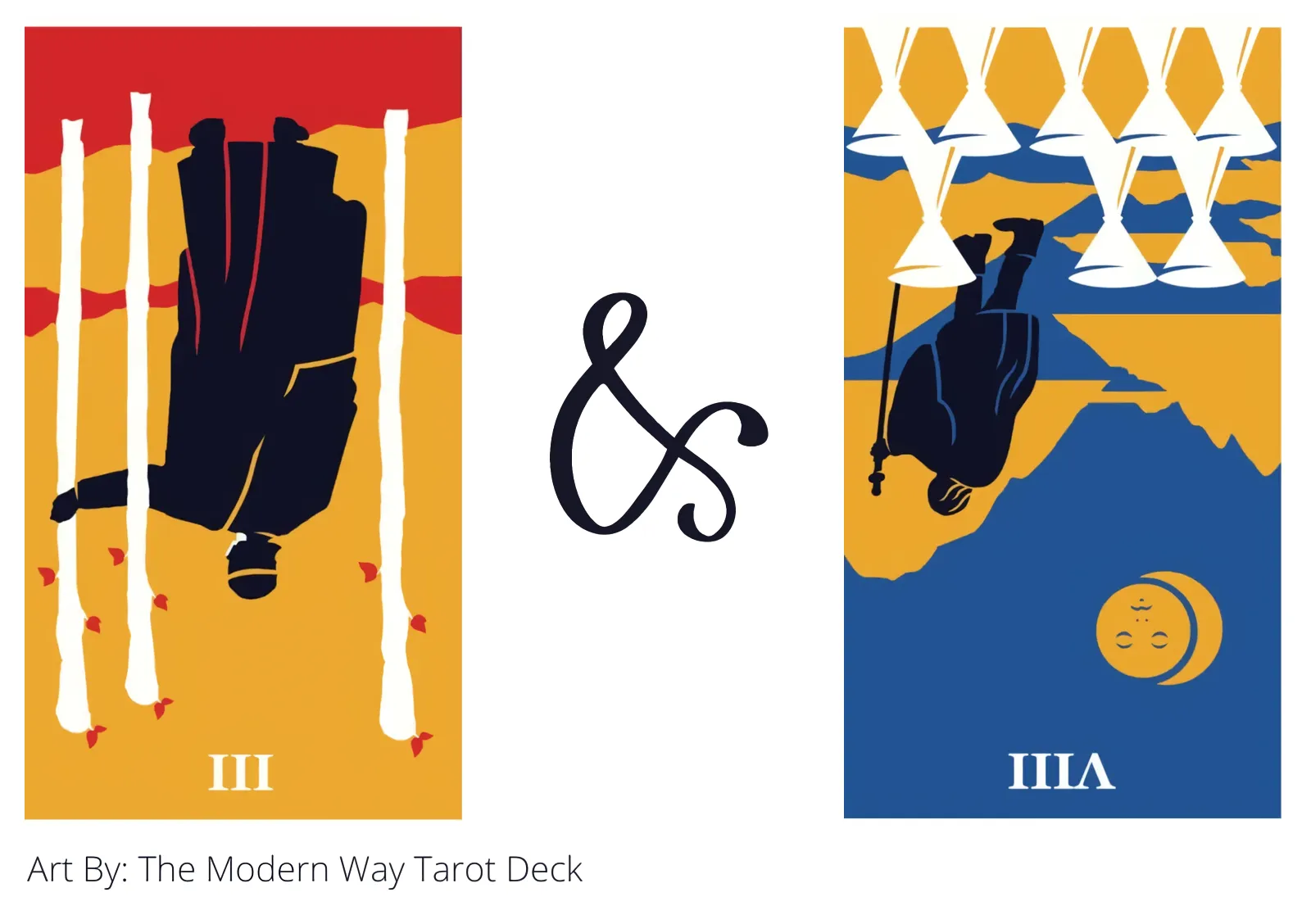 three of wands reversed and eight of cups reversed tarot cards together