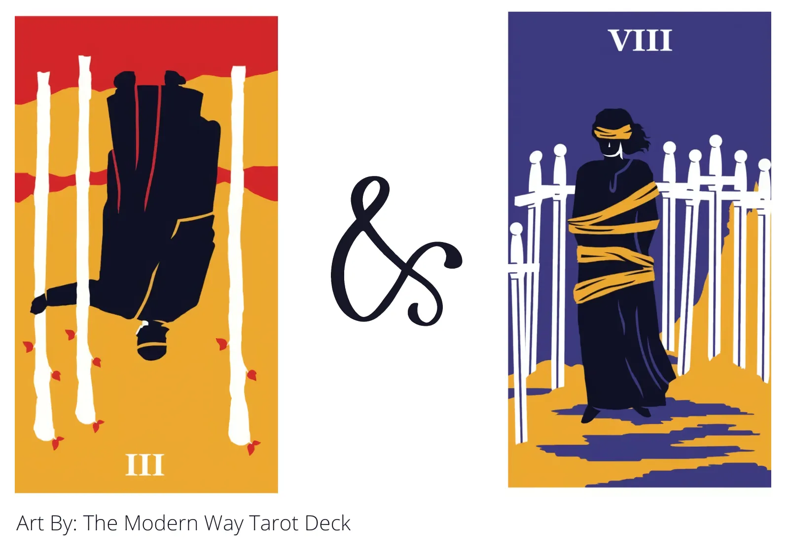 three of wands reversed and eight of swords tarot cards together