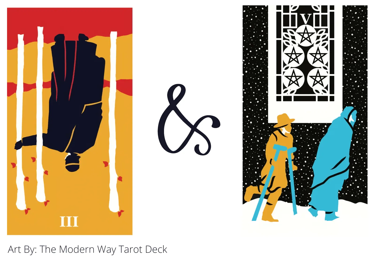 three of wands reversed and five of pentacles tarot cards together
