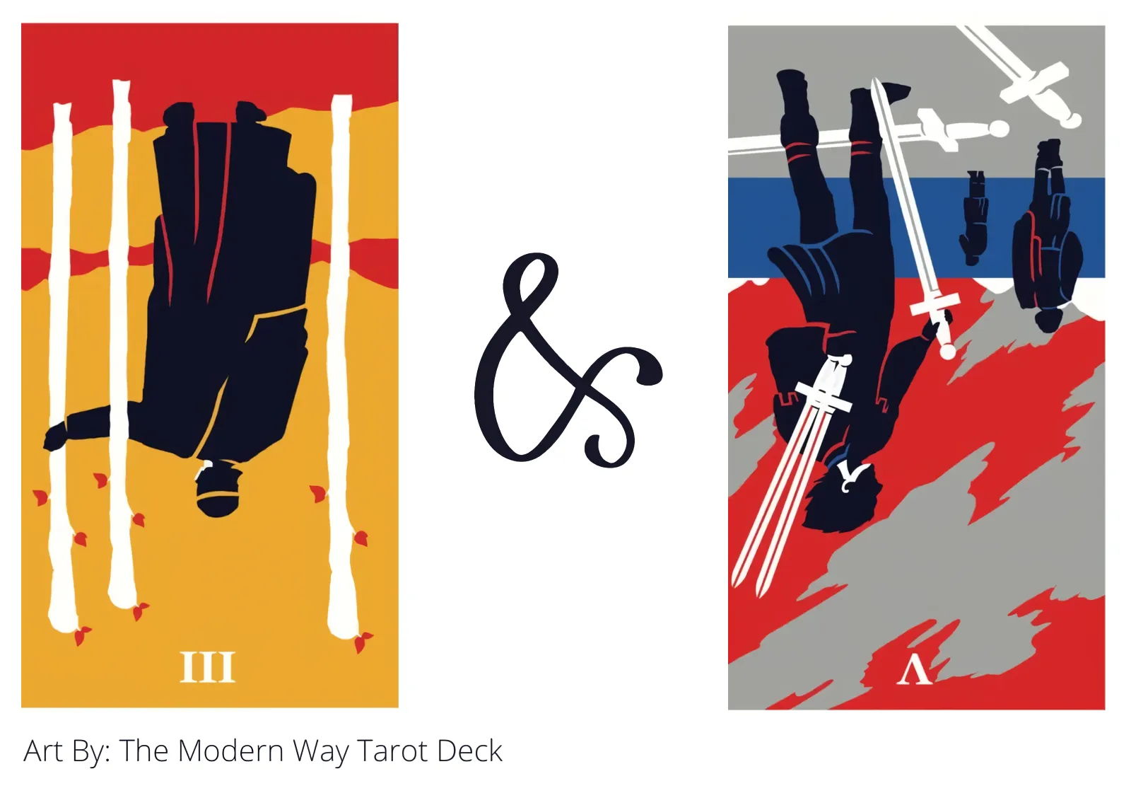 three of wands reversed and five of swords reversed tarot cards together