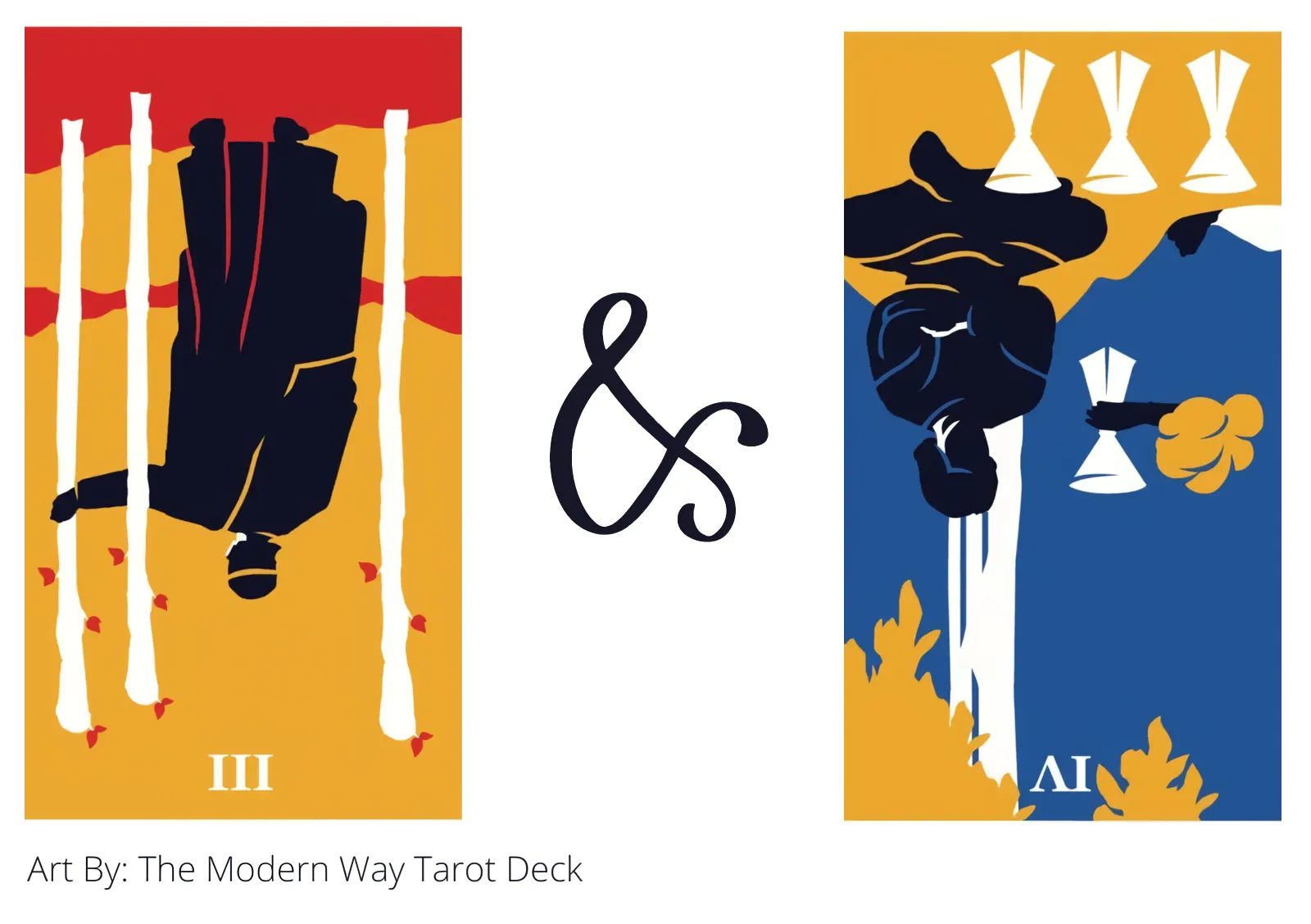 three of wands reversed and four of cups reversed tarot cards together