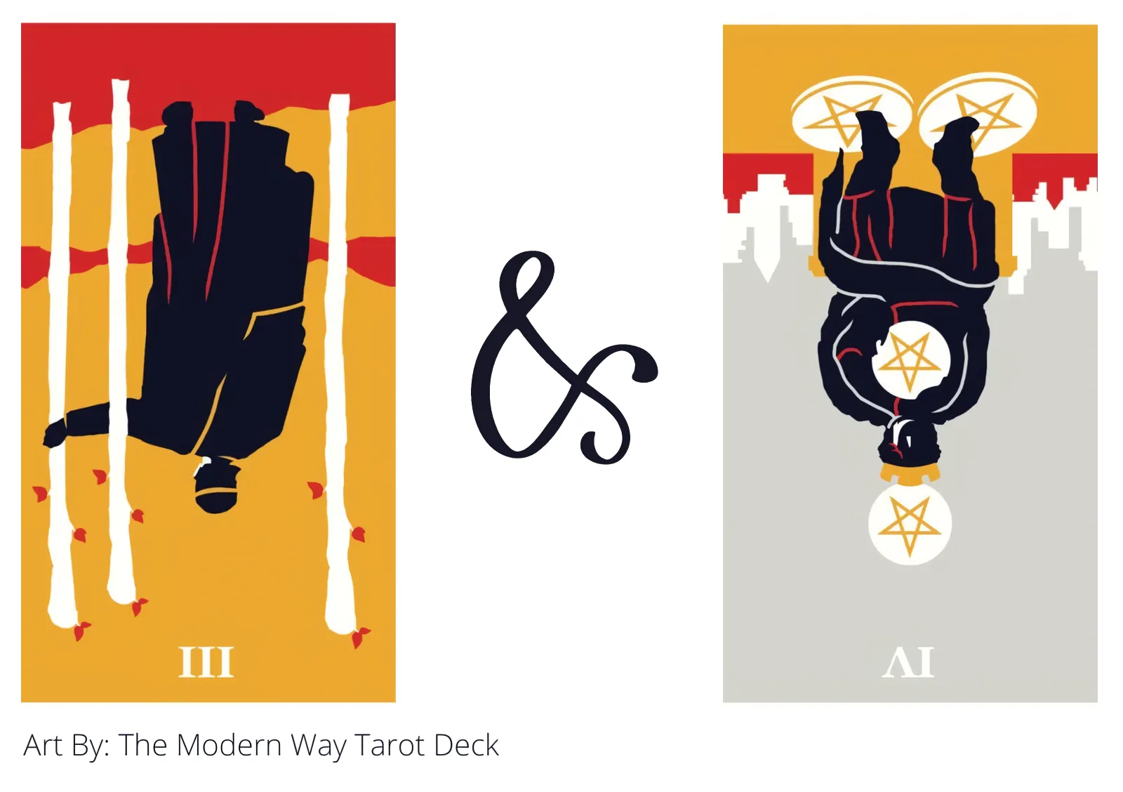 three of wands reversed and four of pentacles reversed tarot cards together