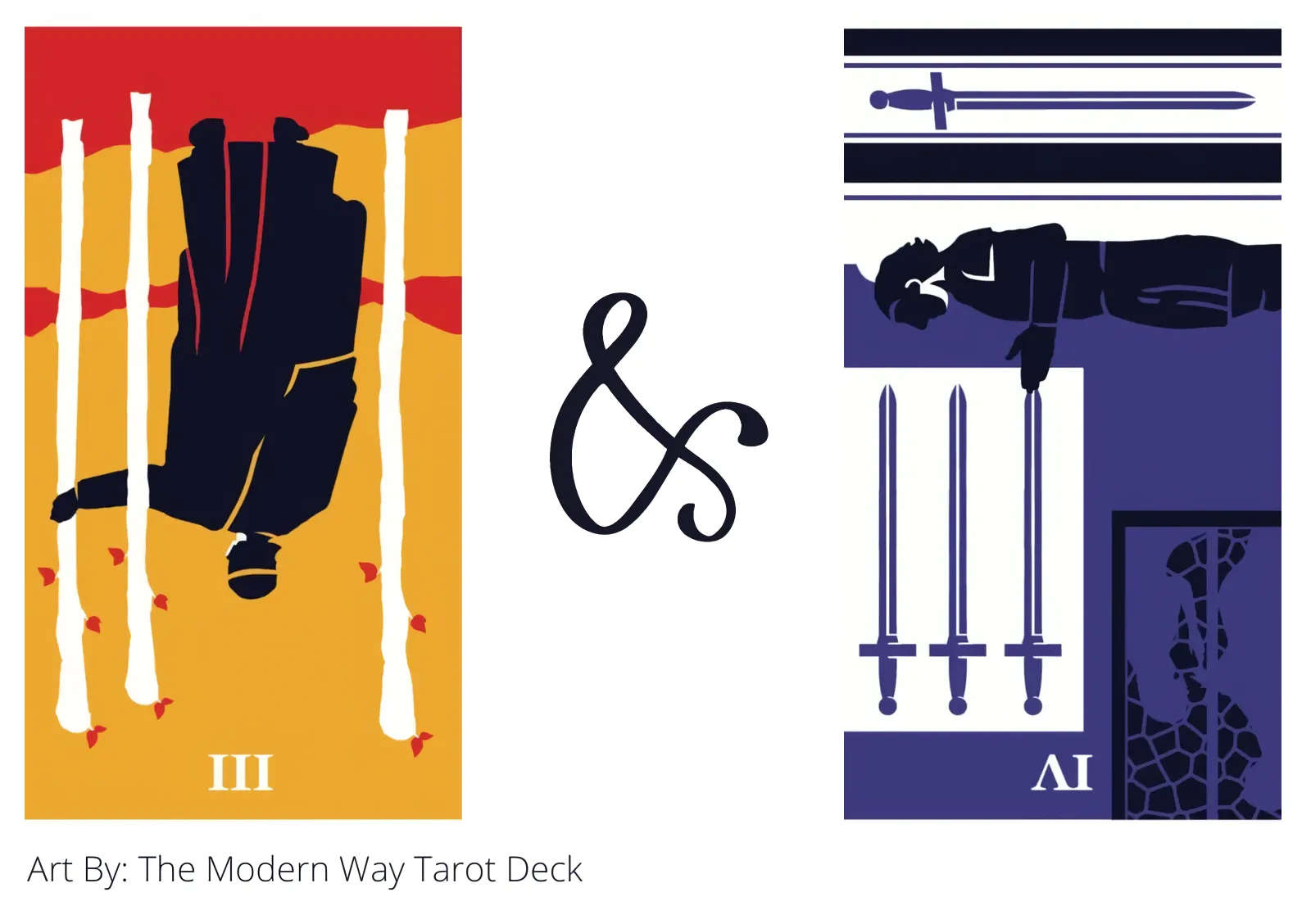 three of wands reversed and four of swords reversed tarot cards together